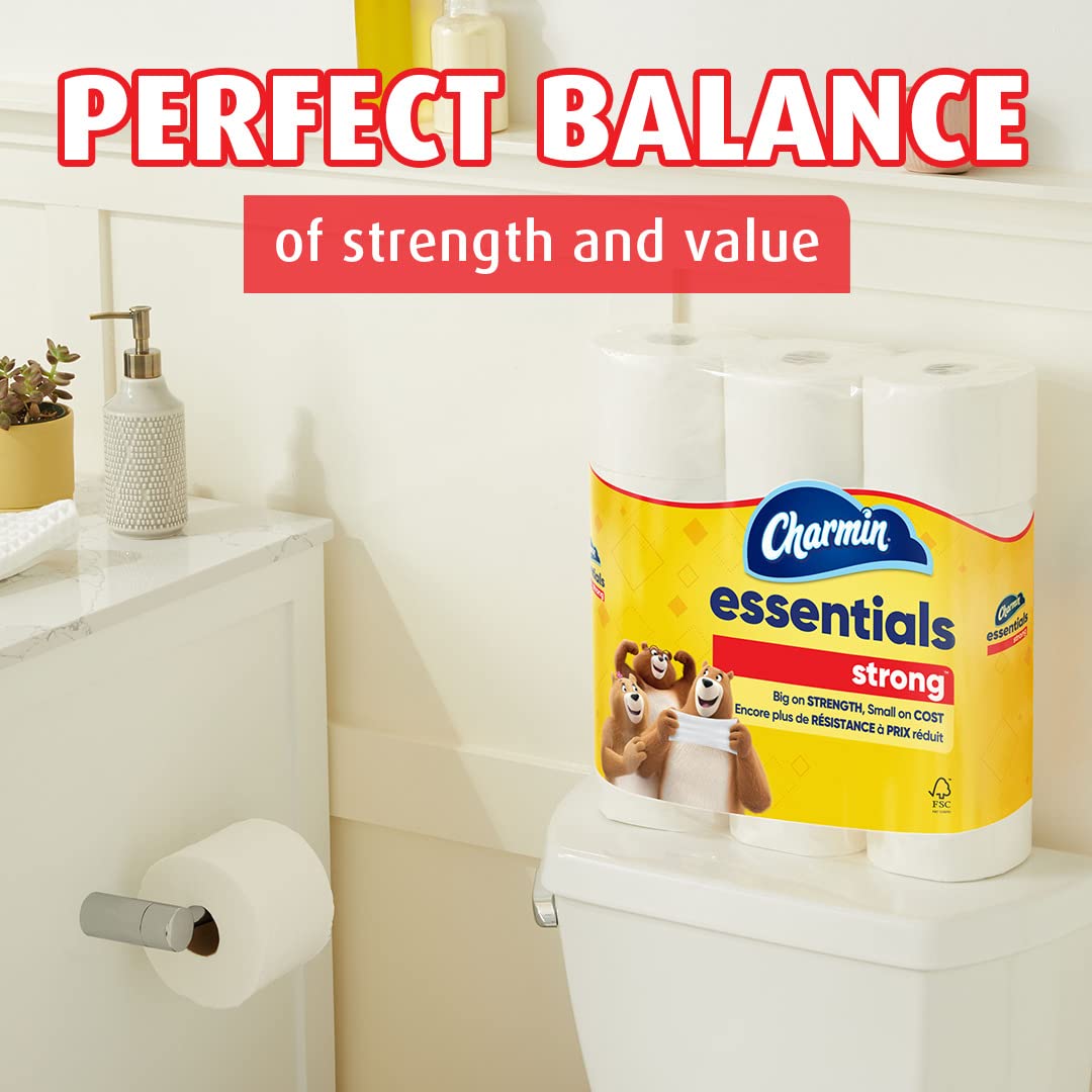 Charmin Essentials Strong Toilet Paper - 9 Mega Rolls (Equivalent to 36 Regular Rolls) | Ultra Soft & Durable Bathroom Tissue for Home & Office Use