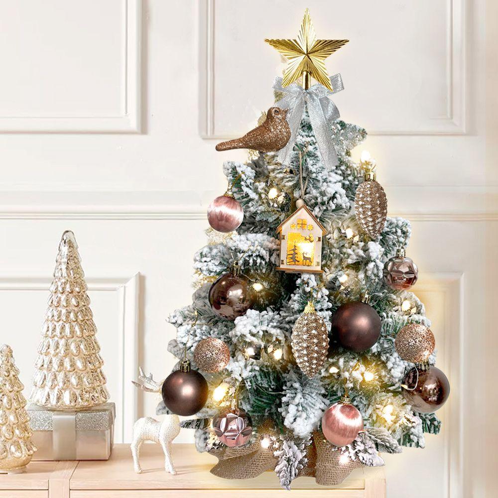 22in Flocked Snow Tabletop Christmas Tree with LED Lights - Mini Artificial Red Xmas Tree Decor for Home, Office, Party & Holiday Decoration | Perfect for Tabletops, Desks, Mantels & Holiday Displays