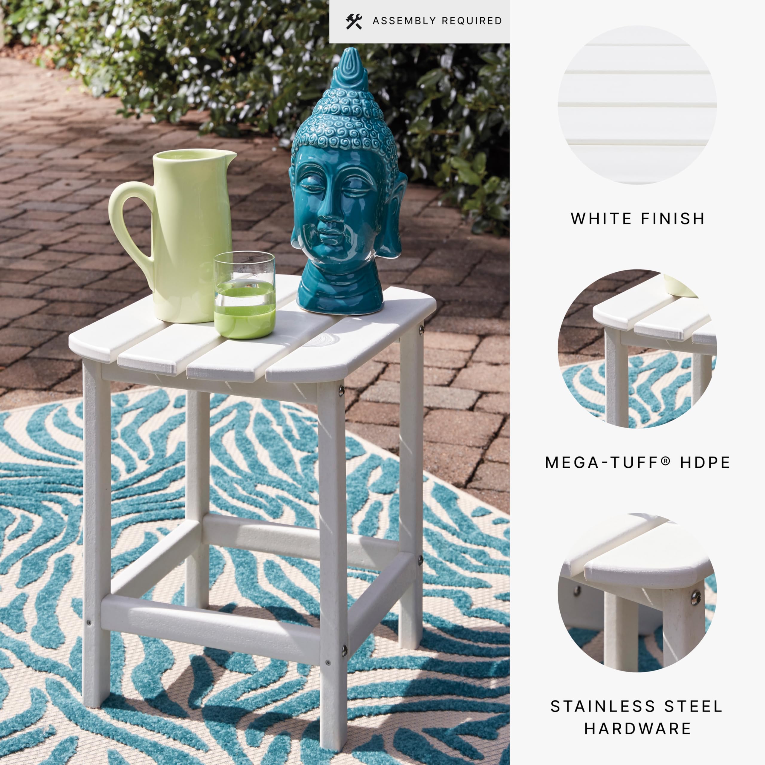 Signature Design by Ashley Sundown Treasure Outdoor Patio HDPE Weather Resistant End Table, White - Perfect for Poolside, Garden & Patio Furniture Set