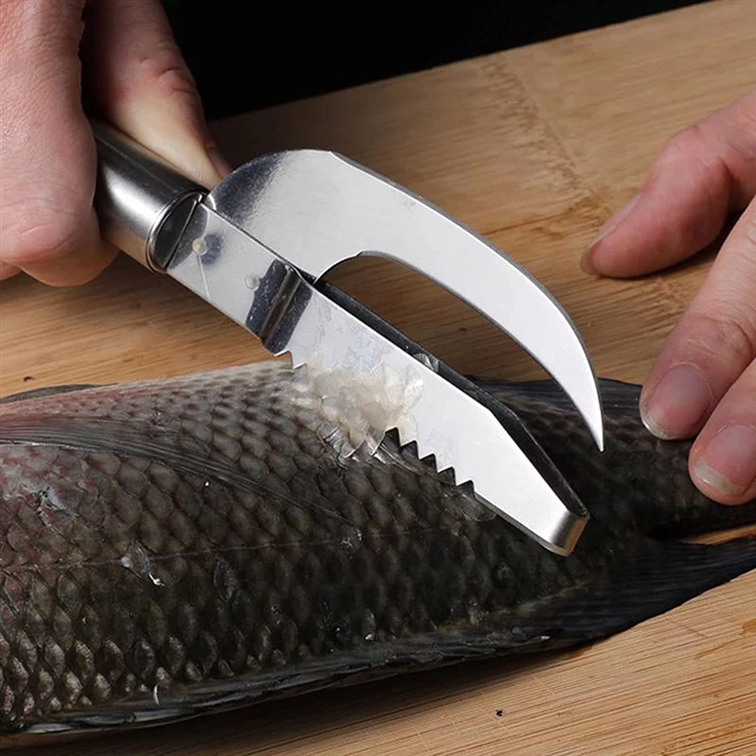 2022 New 3-in-1 Fish Scale Knife - Scrape, Cut & Dig Tool | Premium Fish Scaler Remover & Peeler | Kitchen & Restaurant Fish Cleaning Tool for Easy Belly Opening & Descaling | Perfect for Home Cooking, Camping & Professional Chefs