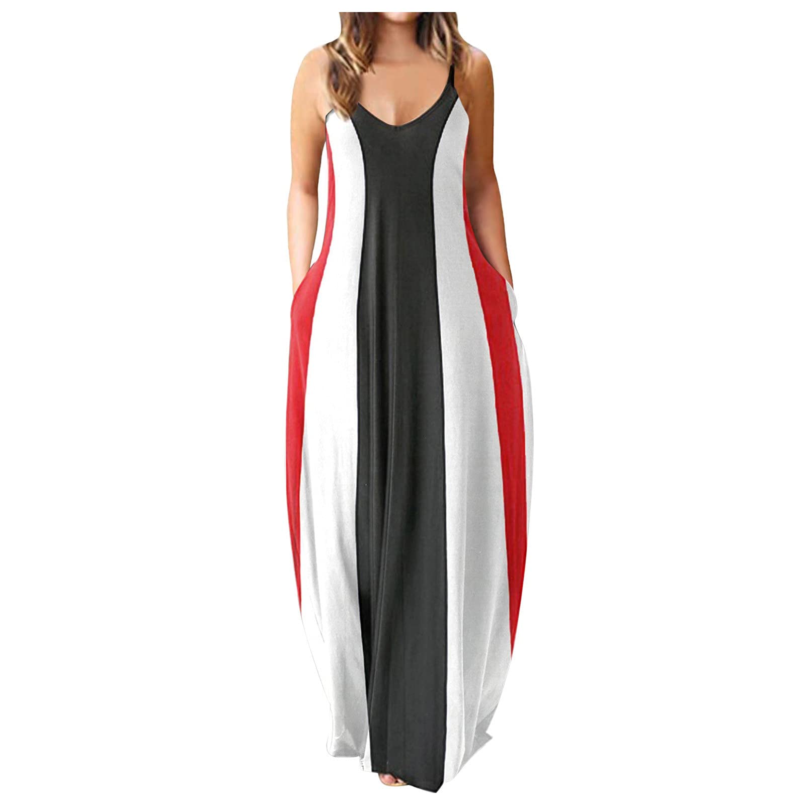 Women's Floral Print Sleeveless Summer Dress - Plus Size O-Neck Pullover Long Maxi Dress for Beach Vacation, Garden Party & Casual Outings