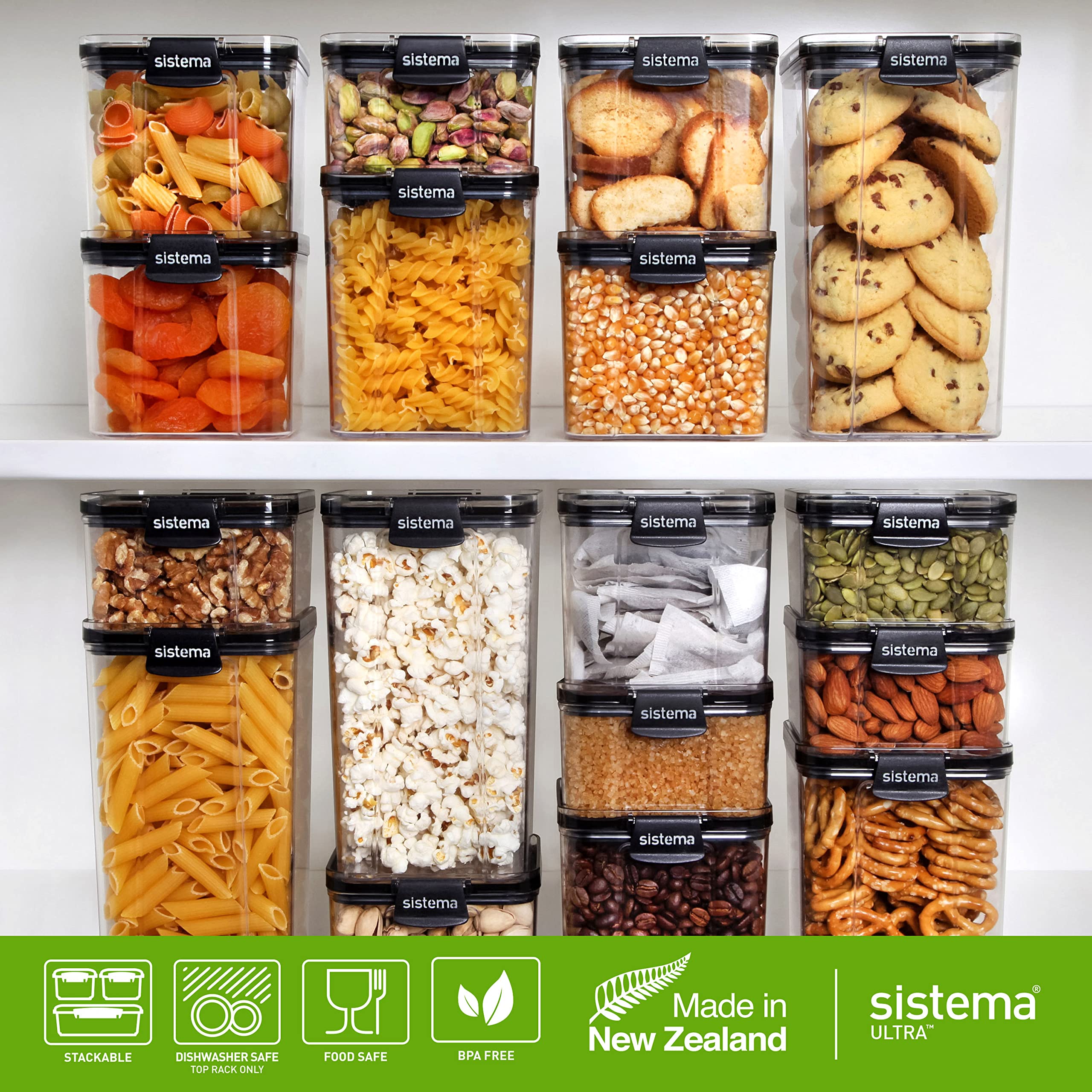 Sistema Airtight Food Storage Containers 3-Pack - Clear Stackable Kitchen & Pantry Organization Containers for Meal Prep, Leftovers & Dry Food Storage