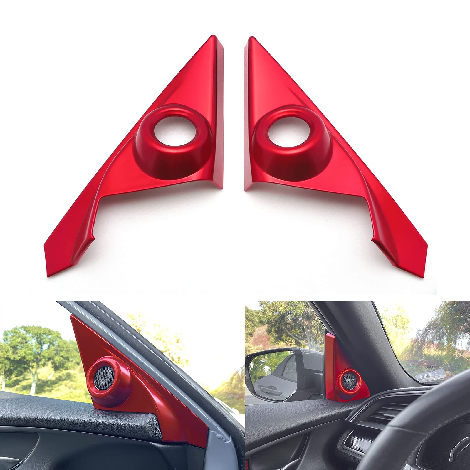 Xotic Tech A-Pillar Speaker Door Audio Cover Trim - Sporty Red - Compatible with 2016-2021 Honda Civic 10th Gen - Custom Car Interior Upgrade for Enhanced Audio Experience