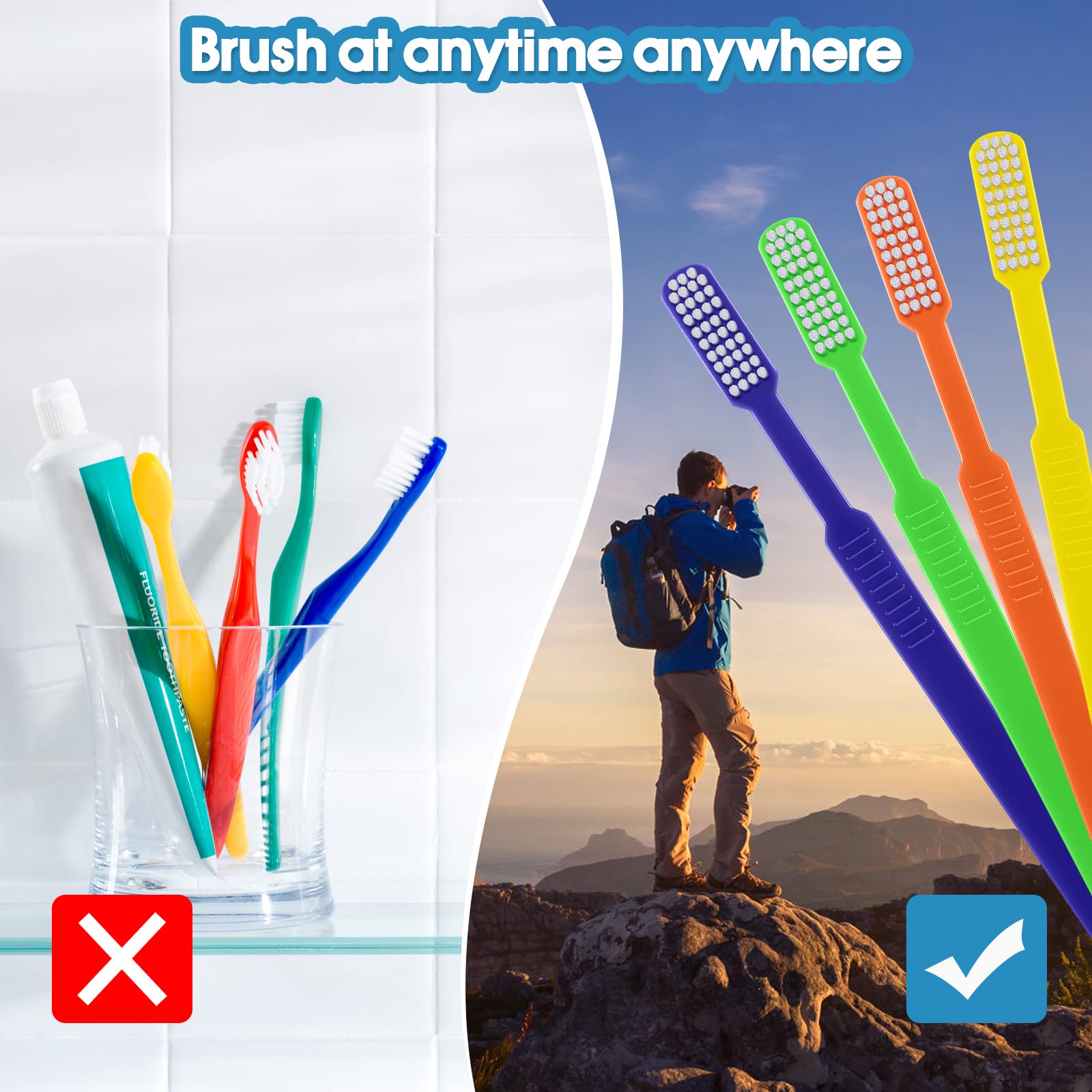 Disposable Pre-Pasted Toothbrushes with Toothpaste Built-in - 72 Pack Individually Wrapped Soft Bristle Travel Toothbrushes for Adults (4 Colors, Mint Flavor) - Perfect for Travel, Hotels, Camping, Airbnb & Emergency Kits
