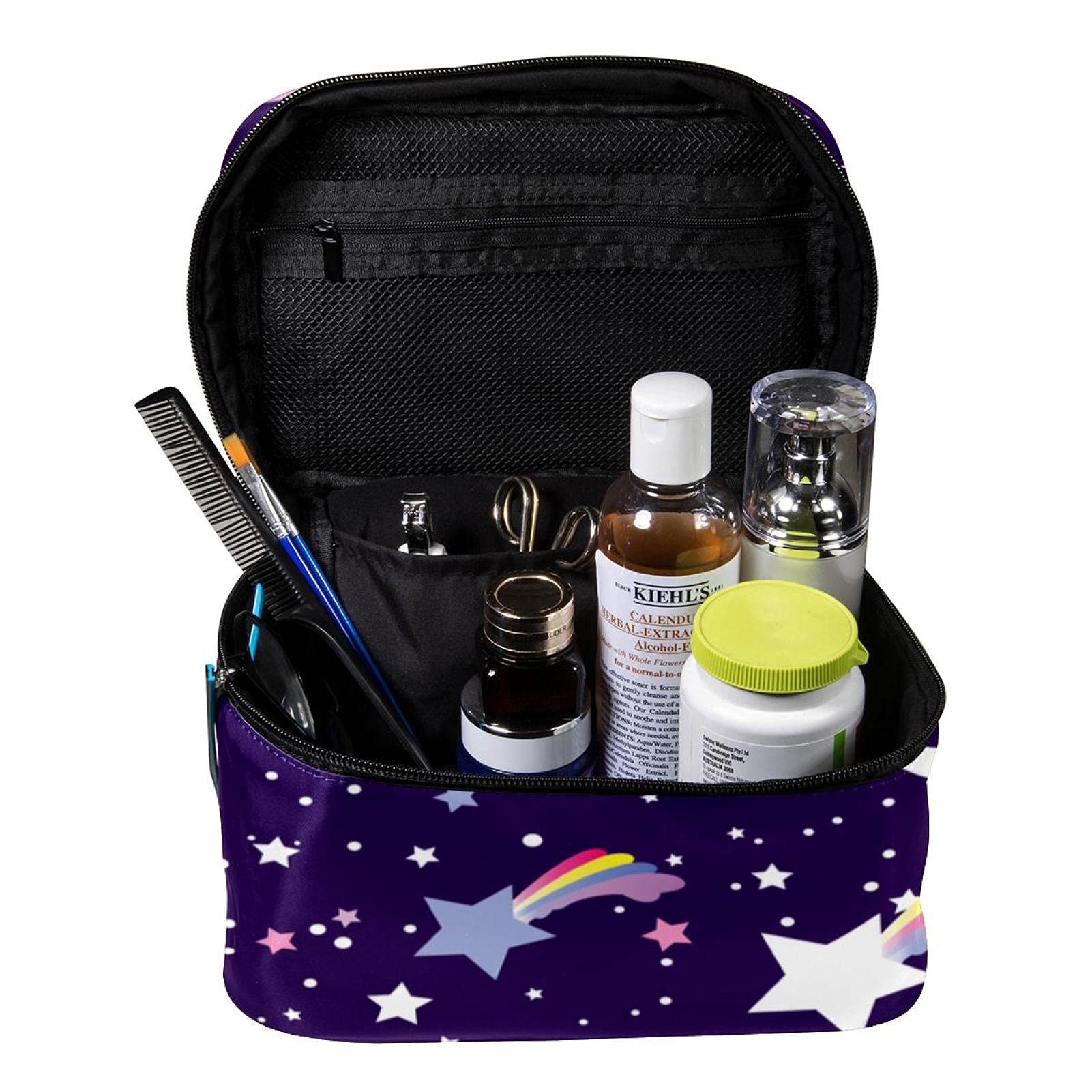 Rainbow Star Pattern Large Travel Makeup Bag for Women - Waterproof Cosmetic Organizer with Zipper, Toiletry Pouch for Girls | Perfect for Vacation, Gym, Business Trips & Daily Essentials Storage