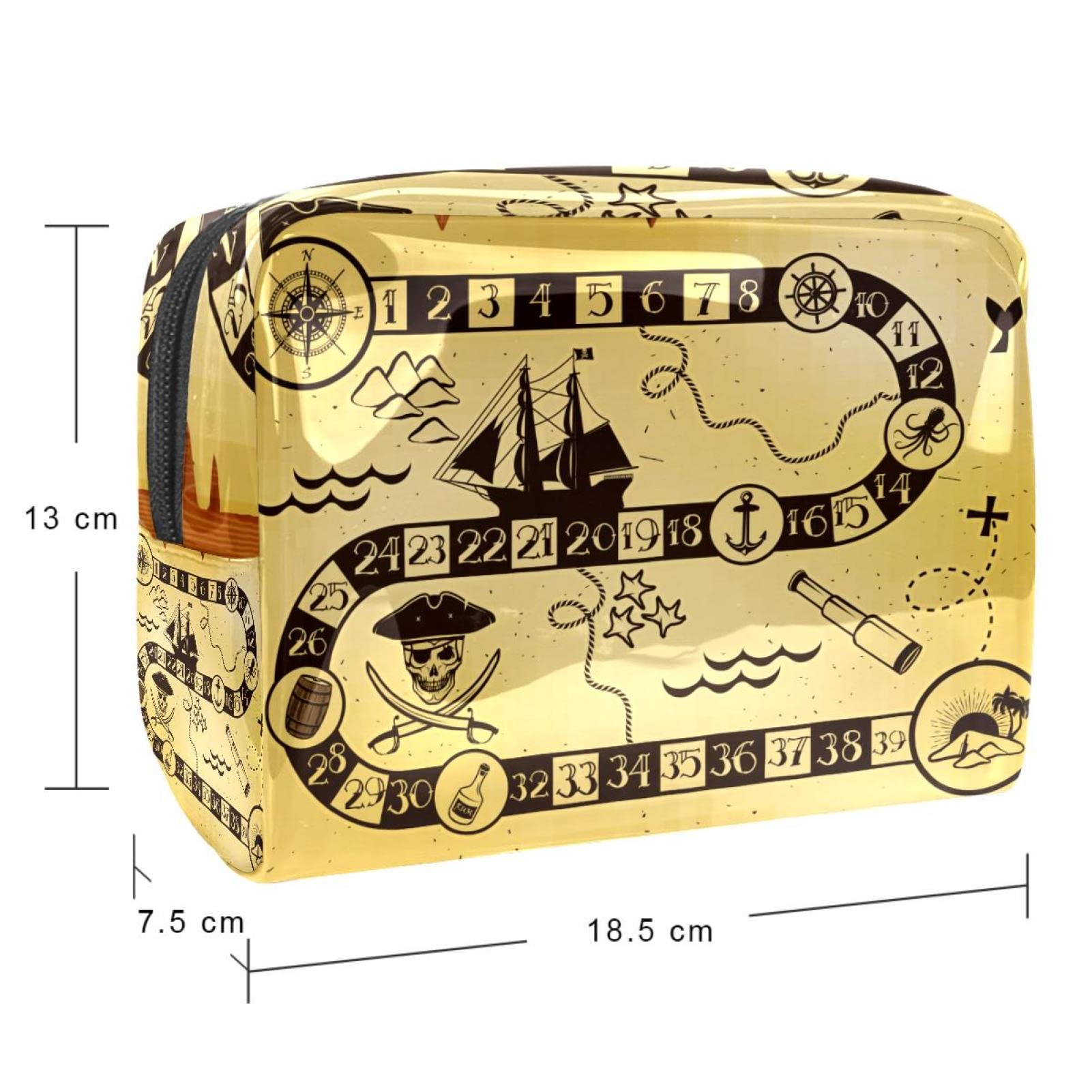 Nautical Pirate Compass Cosmetic Bag for Women - Large PVC Travel Makeup Organizer with Zipper - Perfect for Toiletries, Makeup Storage & Travel Essentials | Great Gift Idea for Beach Vacations & Cruise Trips