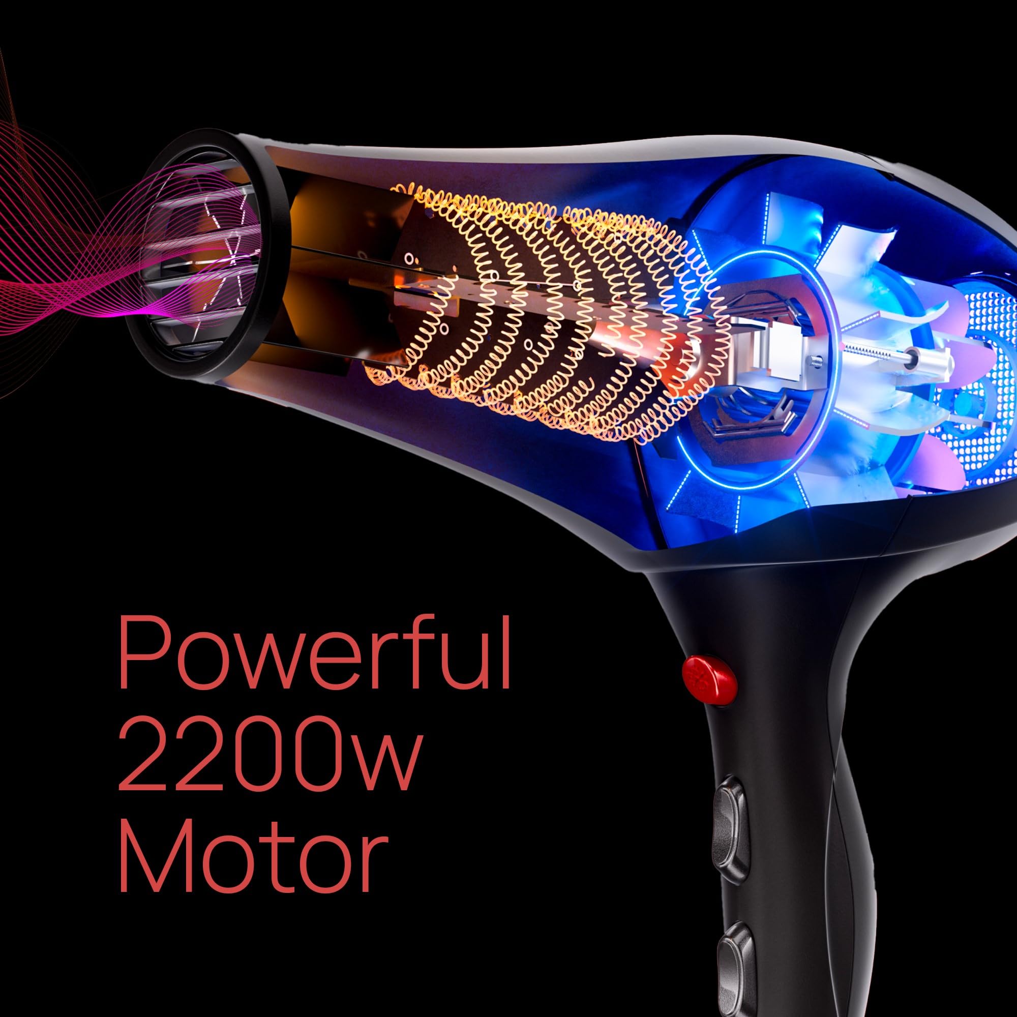 Professional 2200W Ionic Hair Dryer - Lightweight Salon Blow Dryer for Fast Drying & Frizz Control | Perfect for Home Use, Travel & Styling Salons