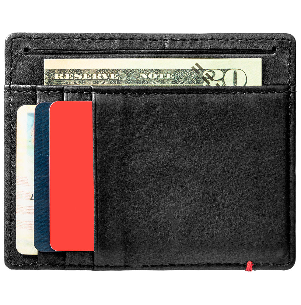Premium Black Leather Wallet with Spade Metal Plate Design - Stylish & Durable Men's Bifold Wallet for Everyday Use, Travel, and Gifts