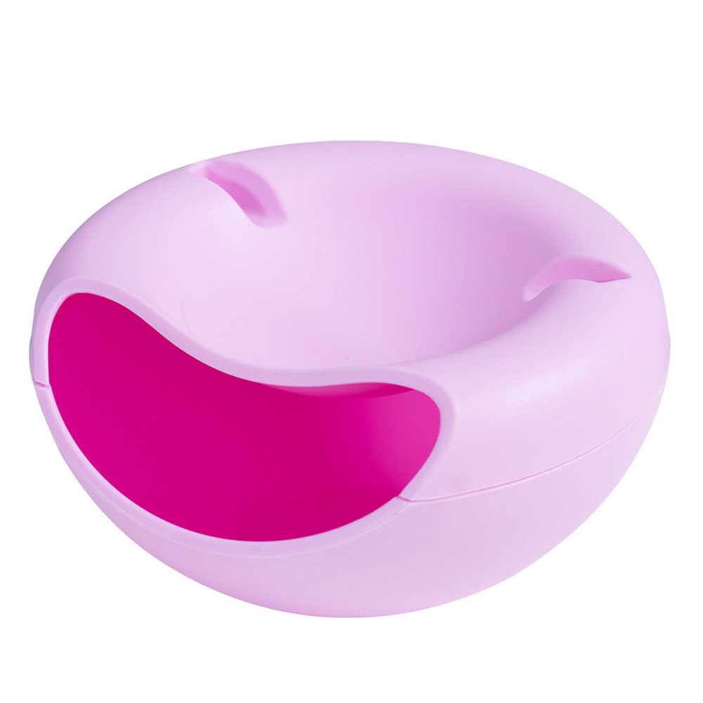 Gierzijia Multi-Function Snack Bowl with Phone Holder - Creative Double Dish Nut & Fruit Bowl with Snack Waste Storage - Ideal for Movie Nights, Office Snacking & Home Entertainment (Pink)