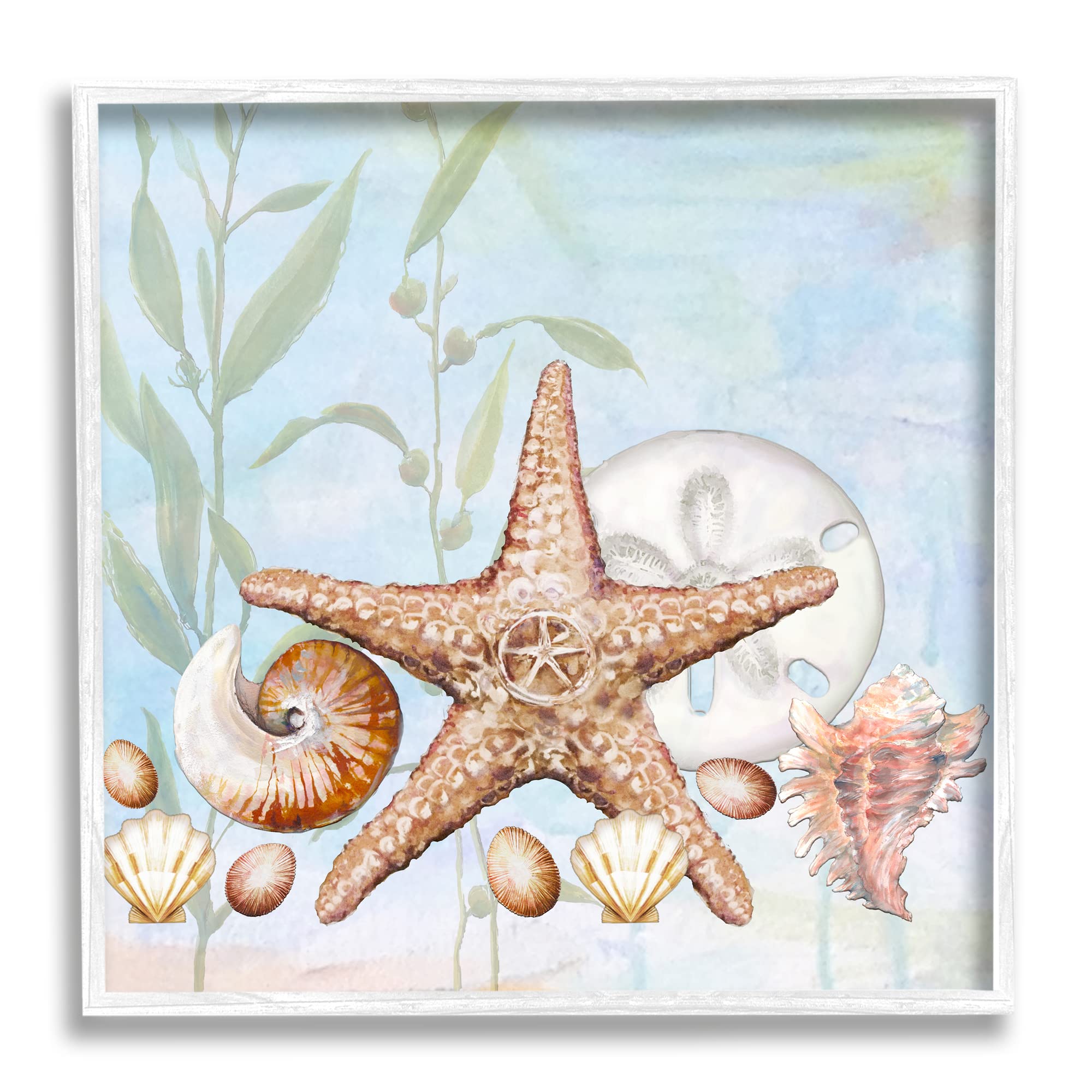 Stupell Industries Ocean Beach Painting - Starfish, Seashells & Underwater Plants by Diannart | Coastal Wall Art for Beach House, Bathroom & Nautical Decor