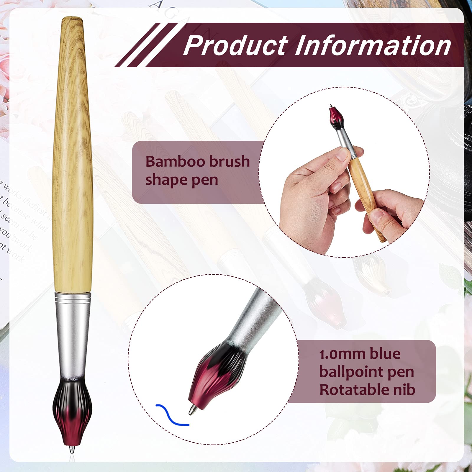 Outus 5-Piece Bamboo Paintbrush Style Retractable Ballpoint Pens - Unique Art Teacher Gifts & Party Favors for Artists, Students & Creative Writing - Perfect for Art Classes, Sketching & Crafting Projects