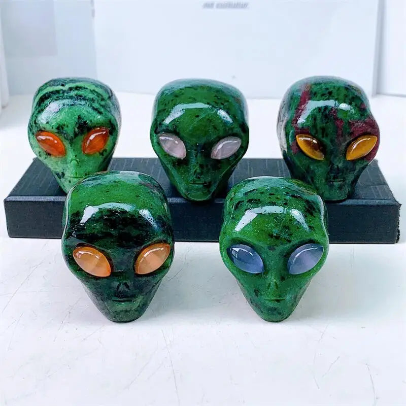 2 Inch Natural Ruby in Zoisite Alien Skull Carved Crystal - Reiki Healing Stone, Spiritual Decor, Unique Gift for Collectors (Perfect for Meditation, Energy Work & Home Decoration) 1pc