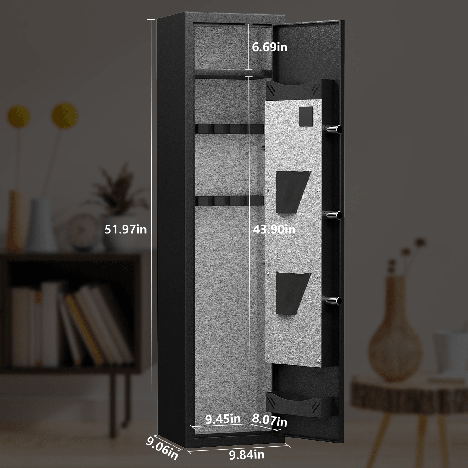 High Security Steel Rifle Cabinet – 3-4 Gun Capacity with Electronic Lock, Solid Bolts, Dual Alarms & LED Lighting – Silent Operation for Home, Office & Hunting Safety Storage