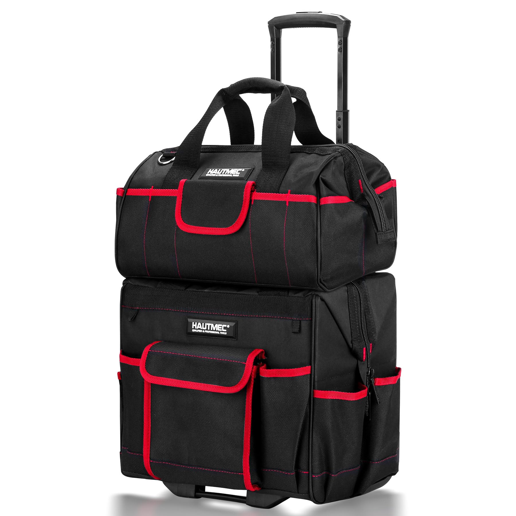 HAUTMEC 2-Piece Rolling Tool Bag Set - 15” Heavy-Duty Wheeled Tool Bag & 15