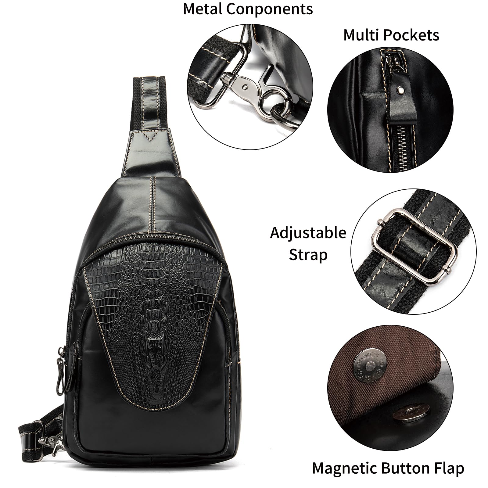NIUCUNZH Genuine Leather Crossbody Sling Bag for Women & Men - Handmade Crocodile Embossed Shoulder Bag, Waterproof Chest Bag - Perfect for Travel, Work, and Daily Use