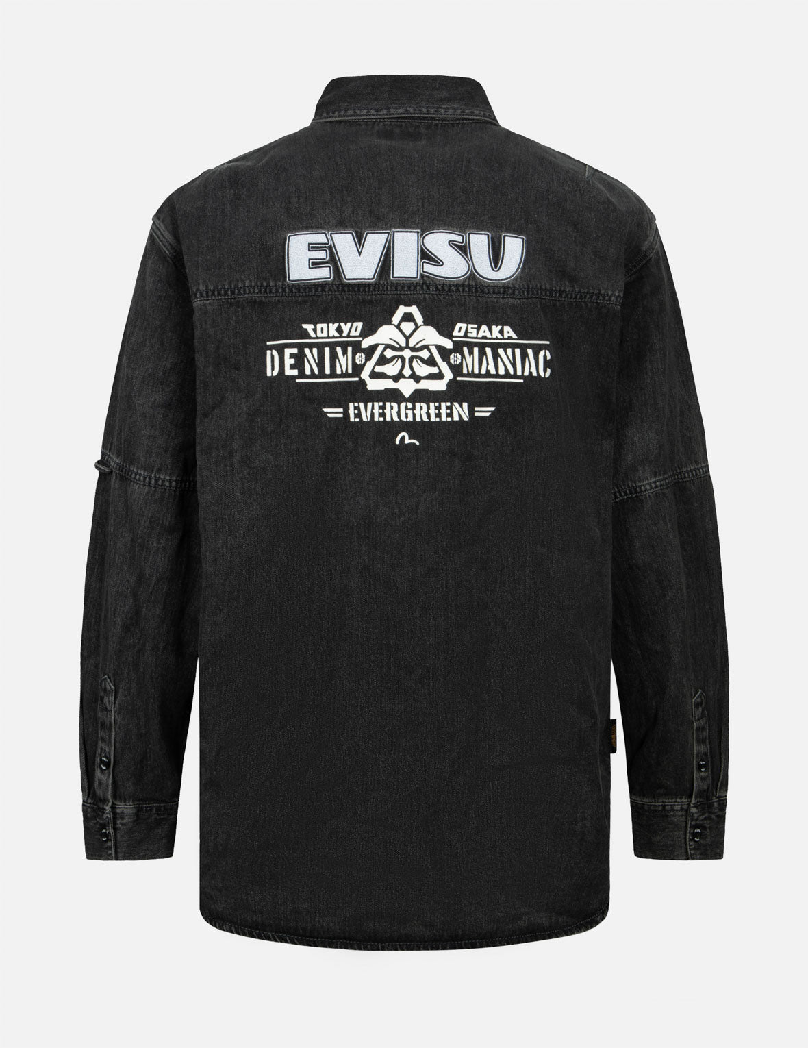 Stylish Kamon Print & Logo Embroidery Loose Fit Denim Shirt for Men - Casual Wear, Street Fashion, and Layering Outfits