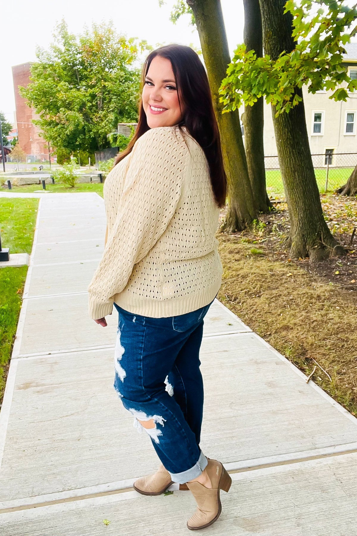 Follow Me Oatmeal Pointelle Knit Button Down Cardigan - Cozy Women's Sweater for Fall & Winter | Perfect for Office, Date Night & Casual Outfits