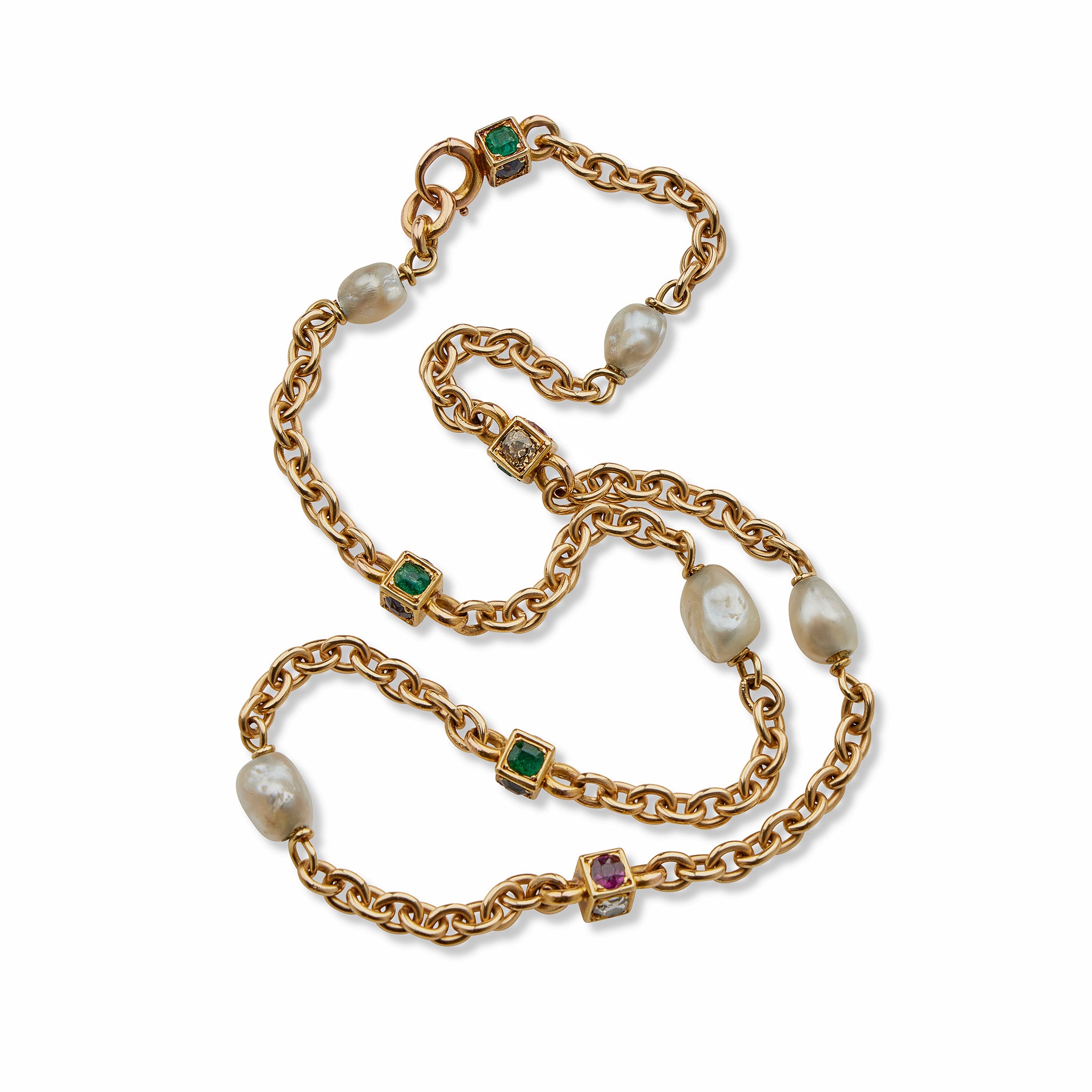 Exquisite French Gemstone Necklace with Colored Diamonds & Baroque Pearls | Elegant Jewelry for Weddings, Parties & Special Occasions