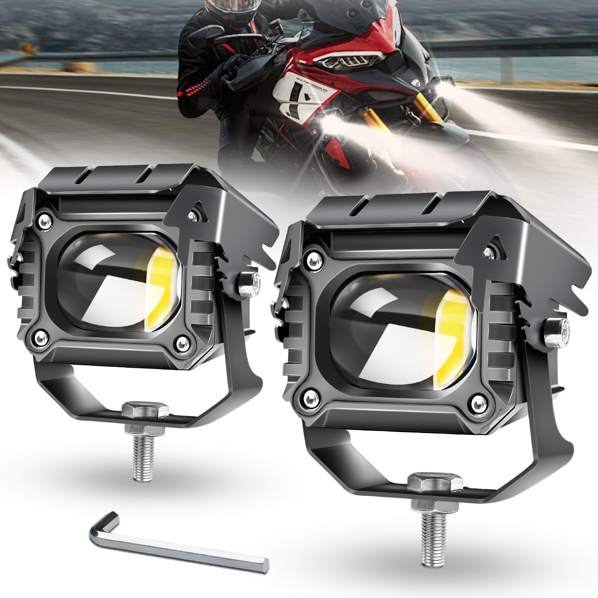 6500K Pure White LED Motorcycle Fog Lights - 2 Inch Spot Auxiliary Driving Lights for Motorcycles, Trucks, SUVs, ATVs, E-Bikes & Tractors - Enhance Visibility in Fog, Rain & Night Riding