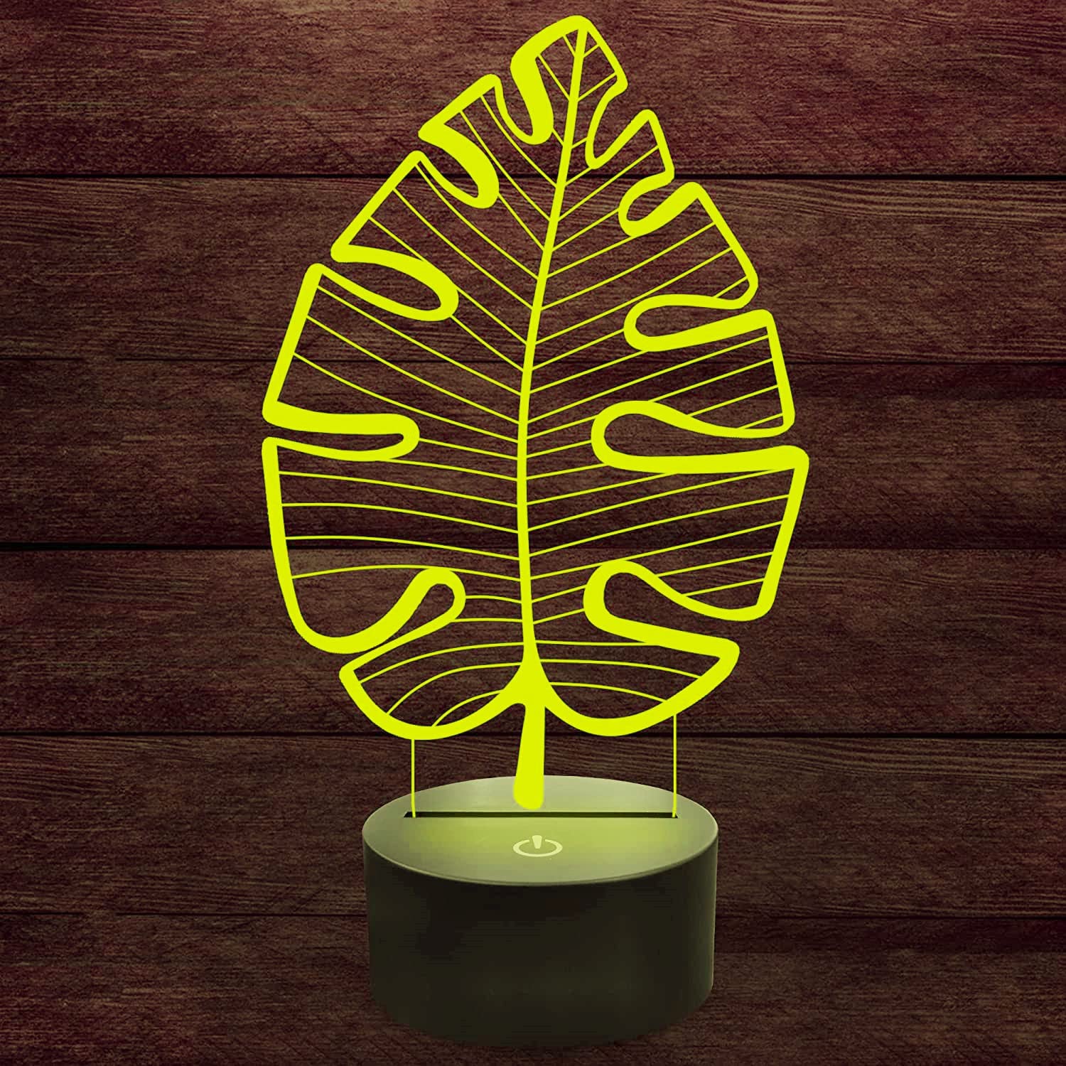 3D Leaf Night Light LED Lamp - 7 Color Changing Illusion Desk Decor with Acrylic Base & USB Cable - Perfect for Bedroom, Nursery, Office & Gift Ideas