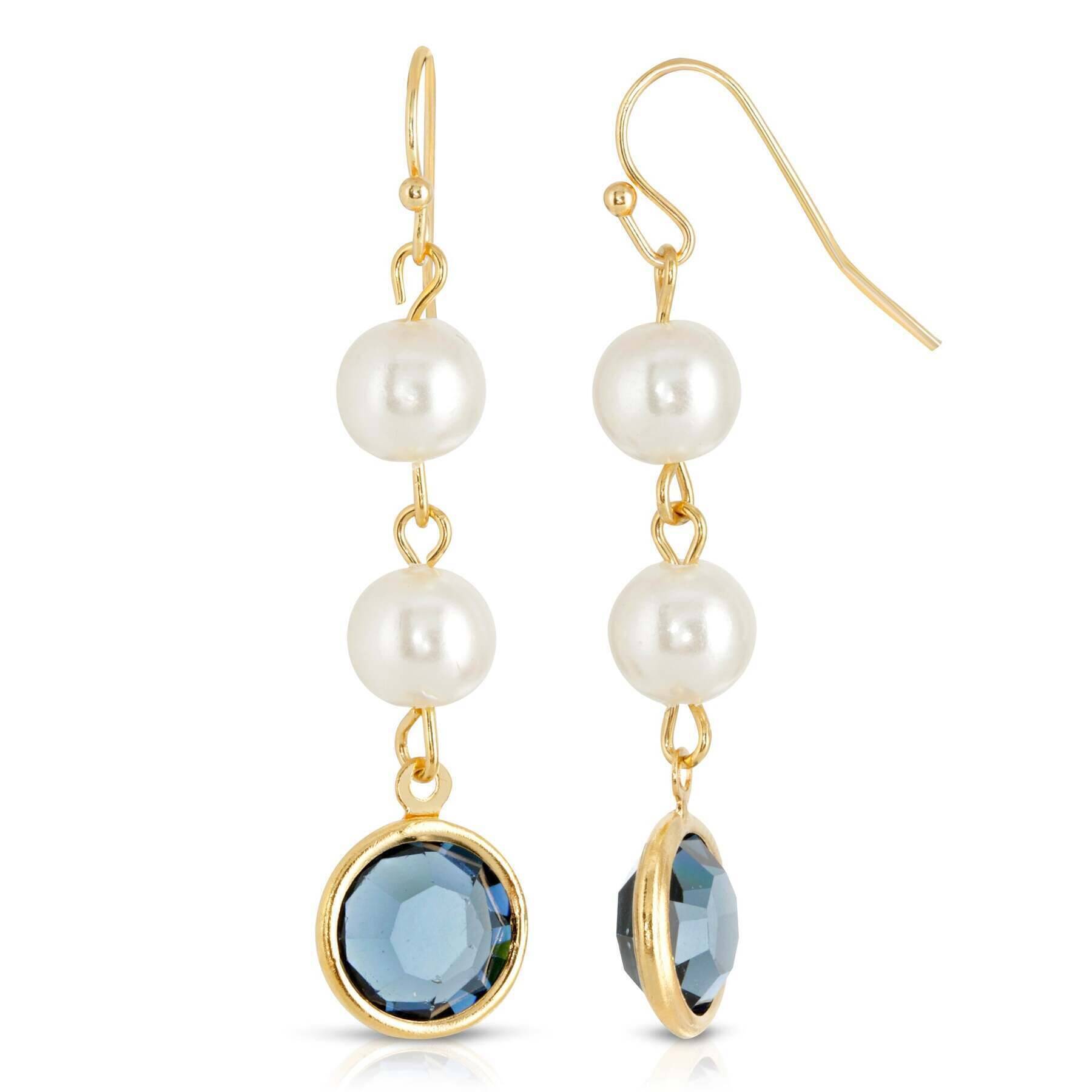 1928 Jewelry Channel Austrian Crystal & Faux Pearl Drop Earrings for Women - Elegant Dangle Earrings for Party, Wedding & Evening Wear
