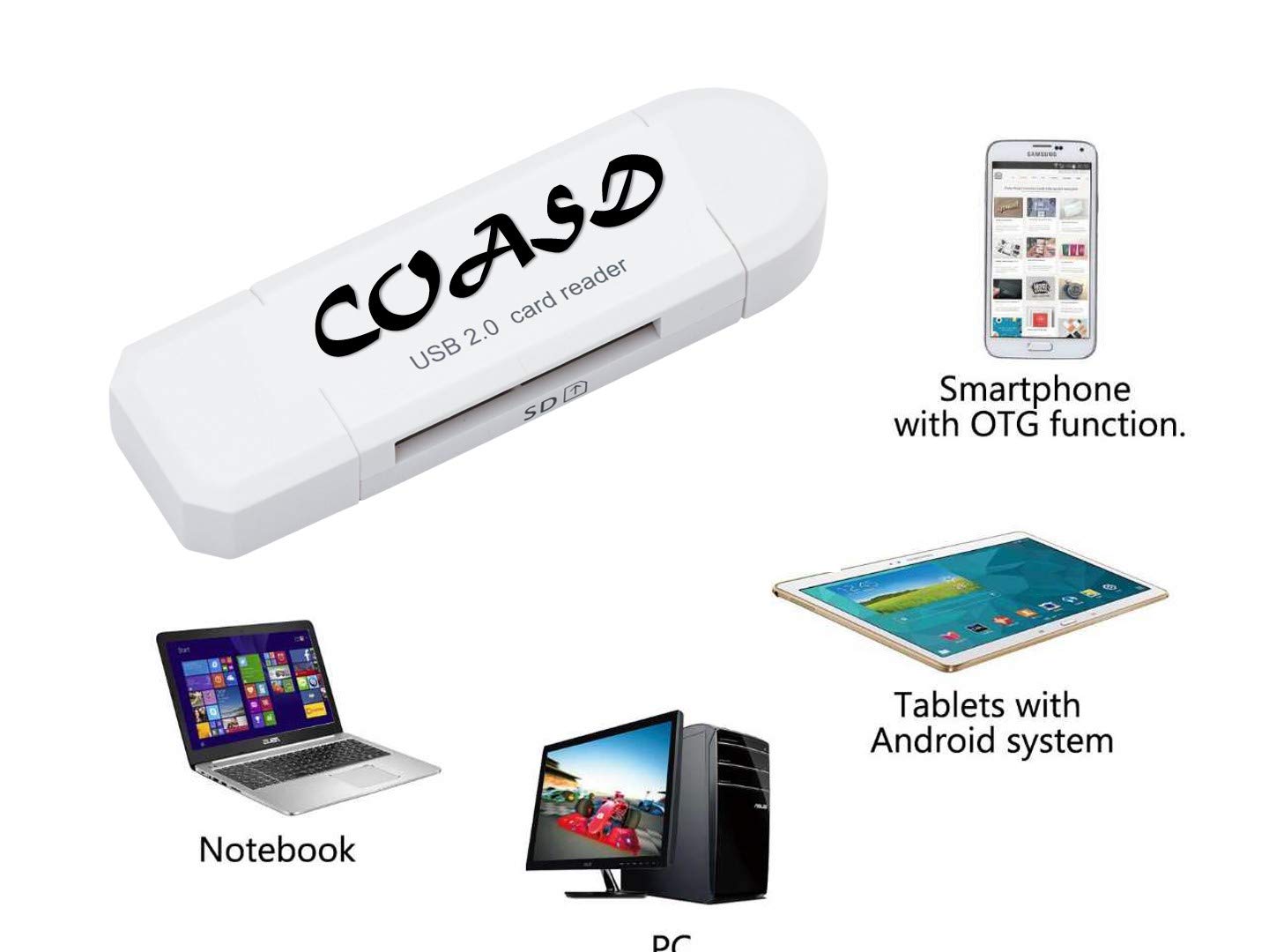High-Speed SD Card Reader - USB 2.0 OTG Adapter for Micro SD/SD Cards with Standard USB Male Connector - Compatible with Tablets, Smartphones & Laptops - Perfect for Photo Transfer & Data Backup (White)