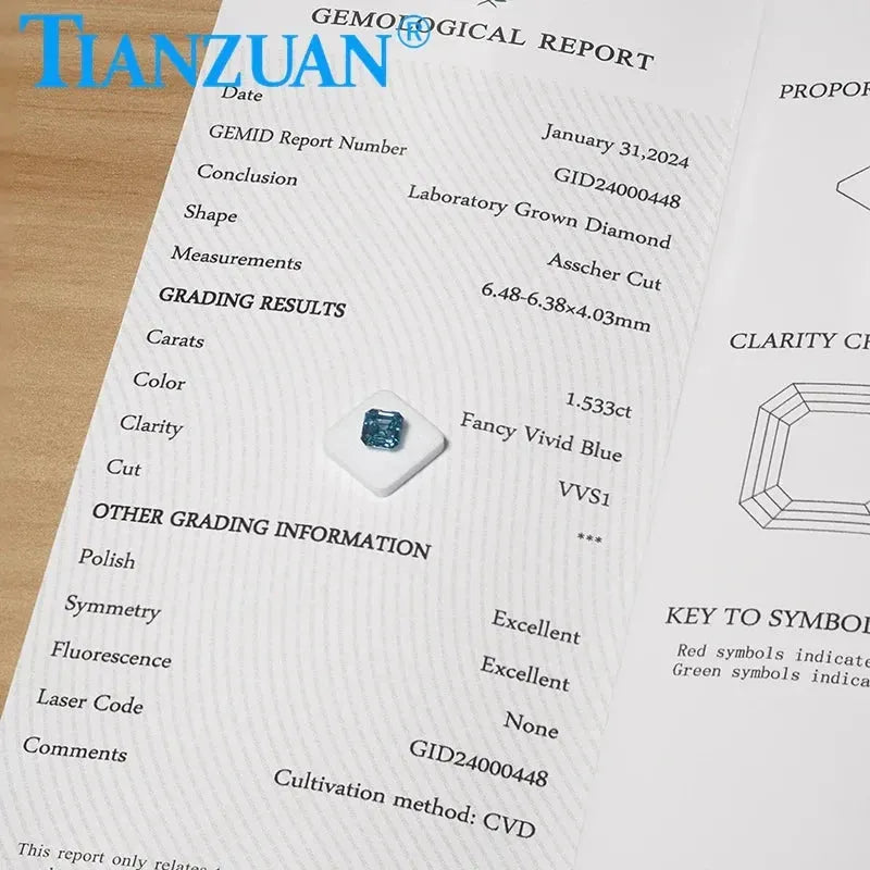 1.5ct Lab Grown CVD Diamond - Asscher Cut Fancy Vivid Blue VVS1 3EX Loose Gemstone with GEMID Certification | Perfect for Engagement Rings, Custom Jewelry & Collector's Pieces