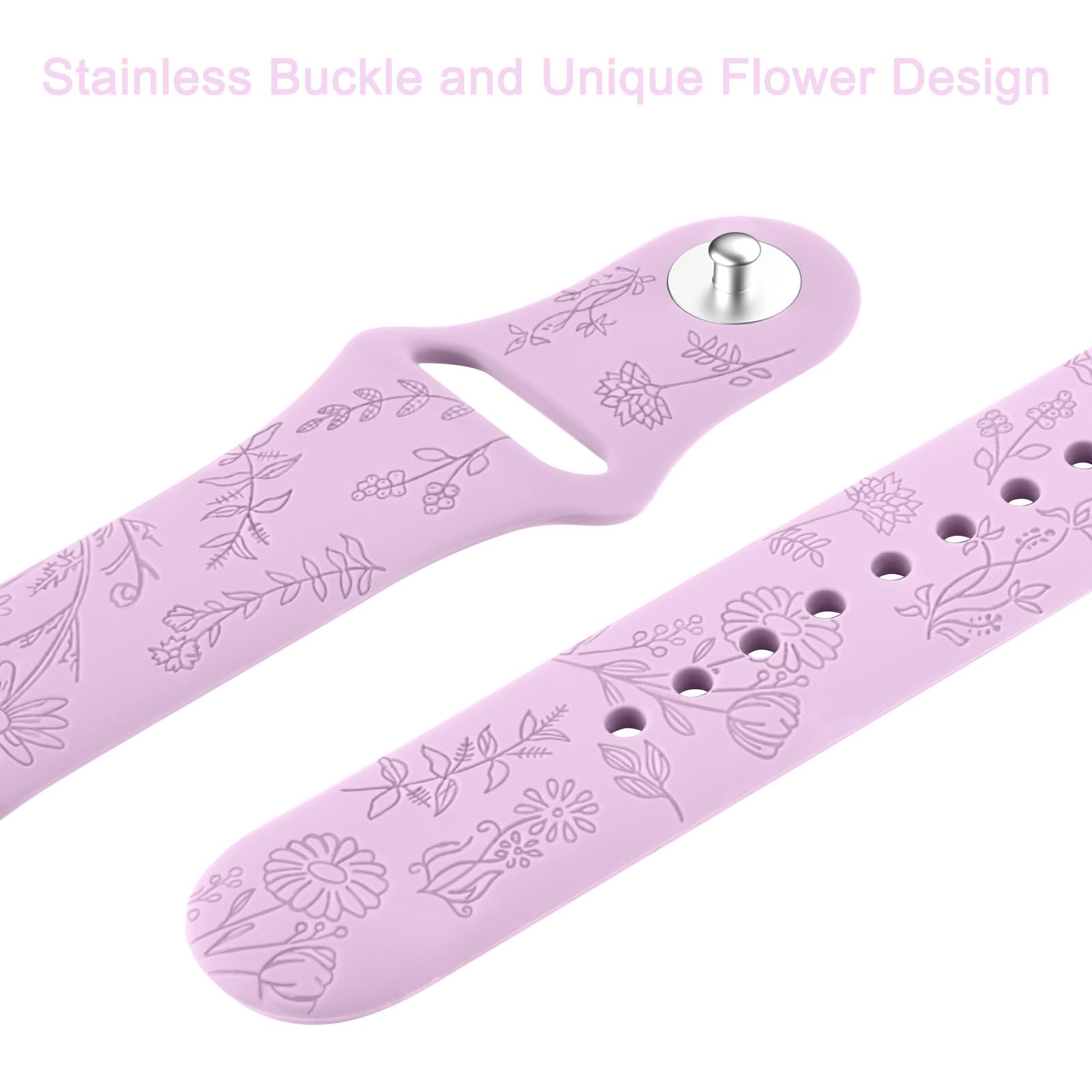 Flower Engraved Silicone Replacement Band for Garmin Vivoactive 5/Vivoactive 3/Vivoactive 3 Music - Soft Comfortable Watch Strap for Women - Perfect for Workouts, Running & Everyday Wear