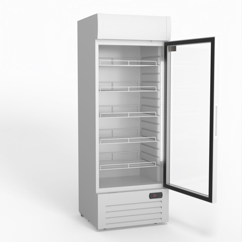 AG 515L Upright Glass Door Display Refrigerator - White Commercial Drink Cooler with LED Light Box - Perfect for Restaurants, Bars, and Retail Stores