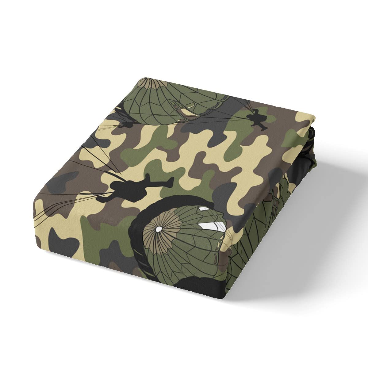 Military Camo Bed Sheets Set - Army Green & Black Parachute Style Bedding for Kids & Teens - 4Pcs Full Size Bedroom Decor - Perfect for Boys, Girls, Camping & Adventure Themed Rooms