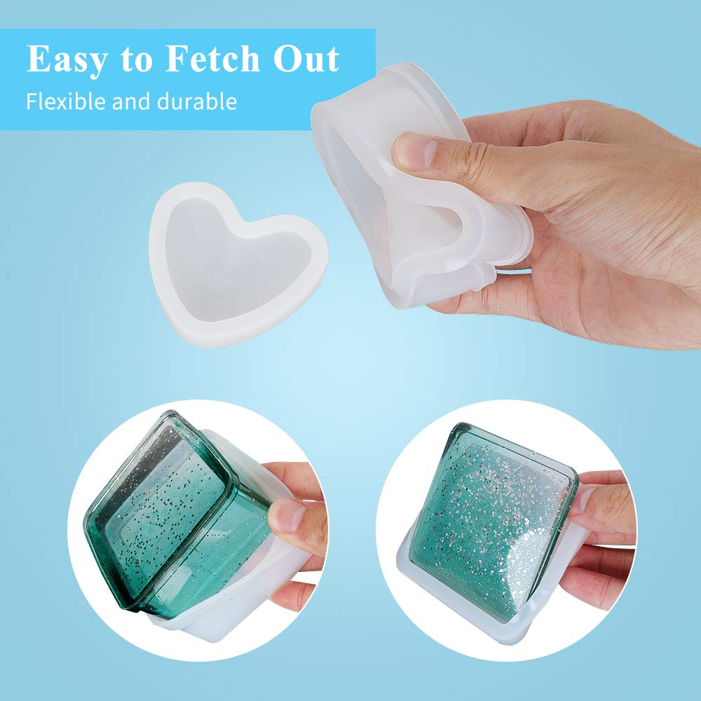 Hexagon & Heart Shape Epoxy Resin Jewelry Box Molds - Silicone Storage Box Molds for DIY Resin Casting Crafts, Home Decor, and Gift Making - Perfect for Jewelry Organizers, Wedding Favors, and Handmade Decorations