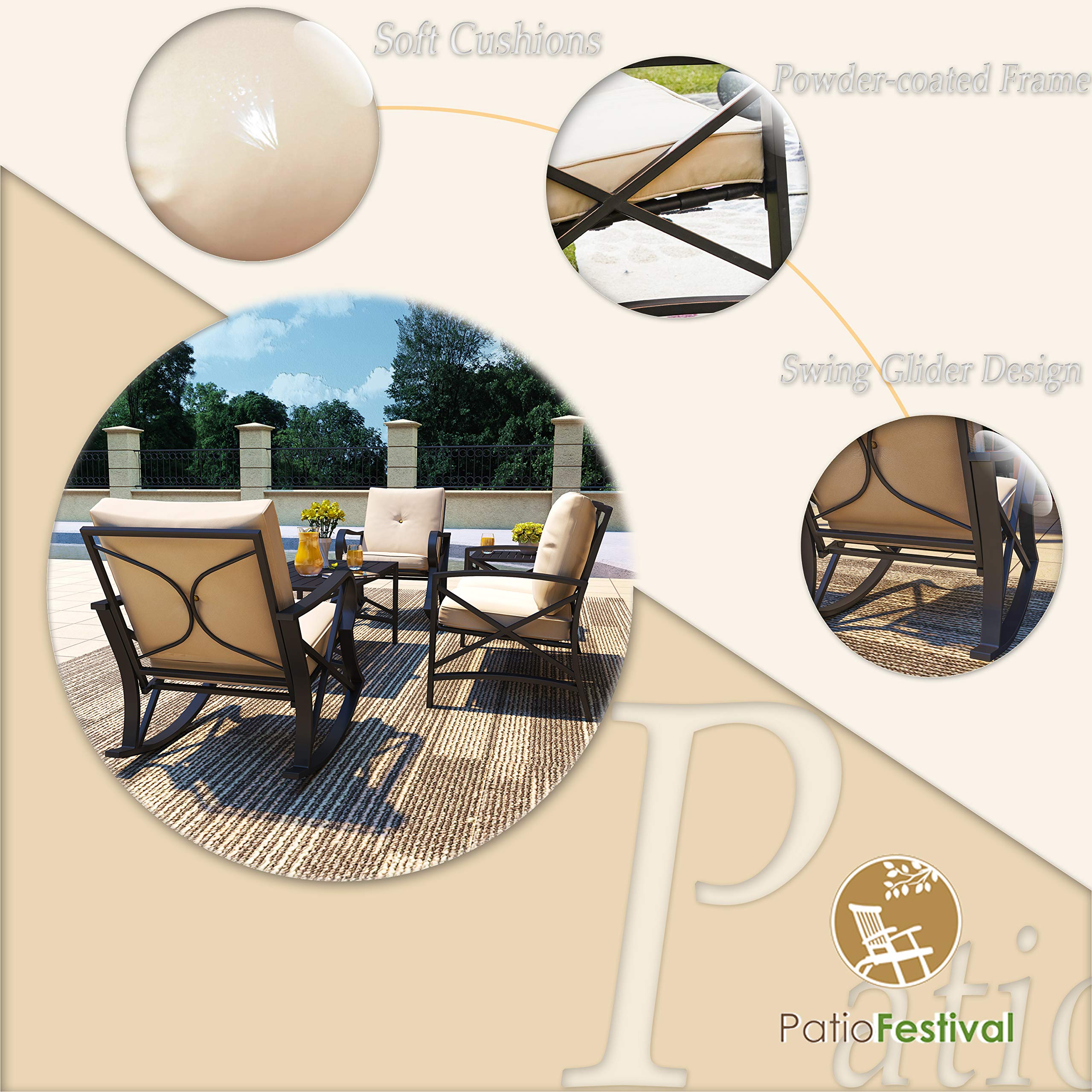 5-Piece Metal Patio Furniture Set - Outdoor Conversation Sectional with Iron Steel Frame, Loveseat & Coffee Table (Khaki) | Perfect for Backyard, Garden, Poolside & Patio Relaxation