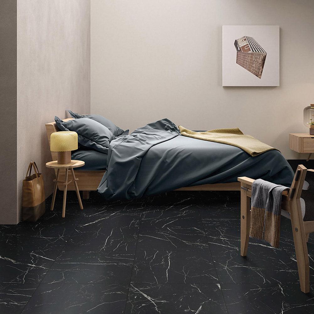 Premium Marbella Nero Marquina 600x600mm Matte Porcelain Tile - Durable Flooring for Living Rooms, Kitchens & Bathrooms