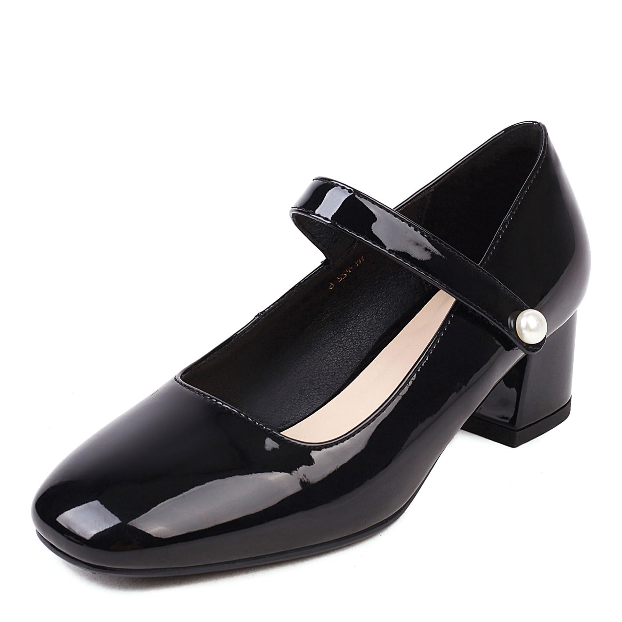 Naiyee Women's Mary Jane Shoes - Chunky Heel Ankle Strap Dress Pumps with Rounded Toe | Comfortable Low Heels for Work, Party & Wedding Occasions