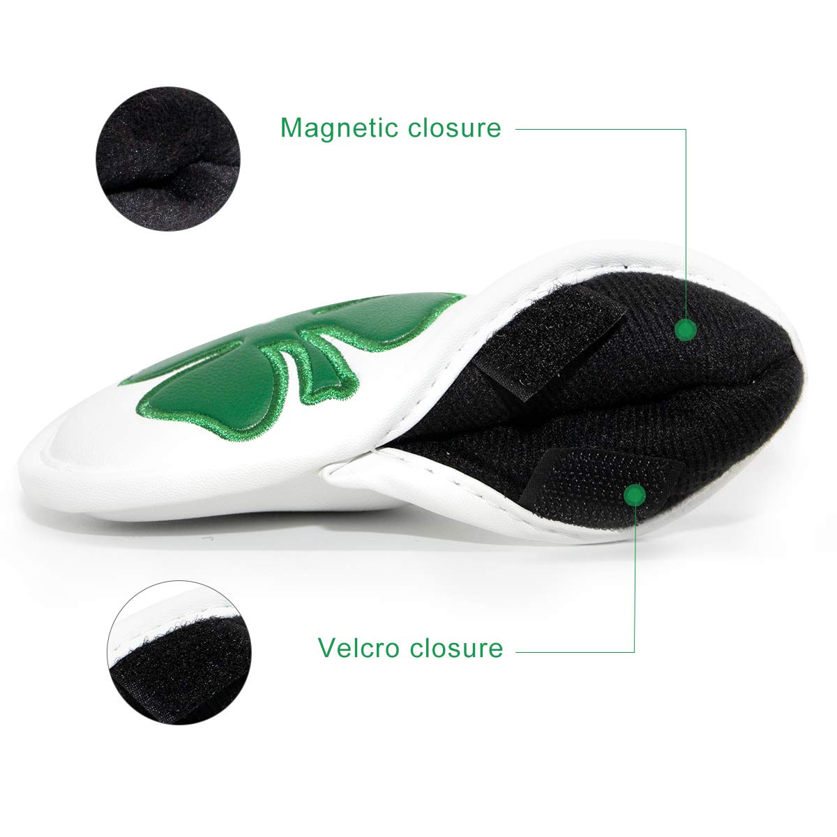 Premium Leather Golf Iron Head Covers Set of 10 - Lucky Clover Design with Secure Magic Tape for All Brand Clubs | Protective Club Covers for Travel & Storage | Ideal Gift for Golf Enthusiasts