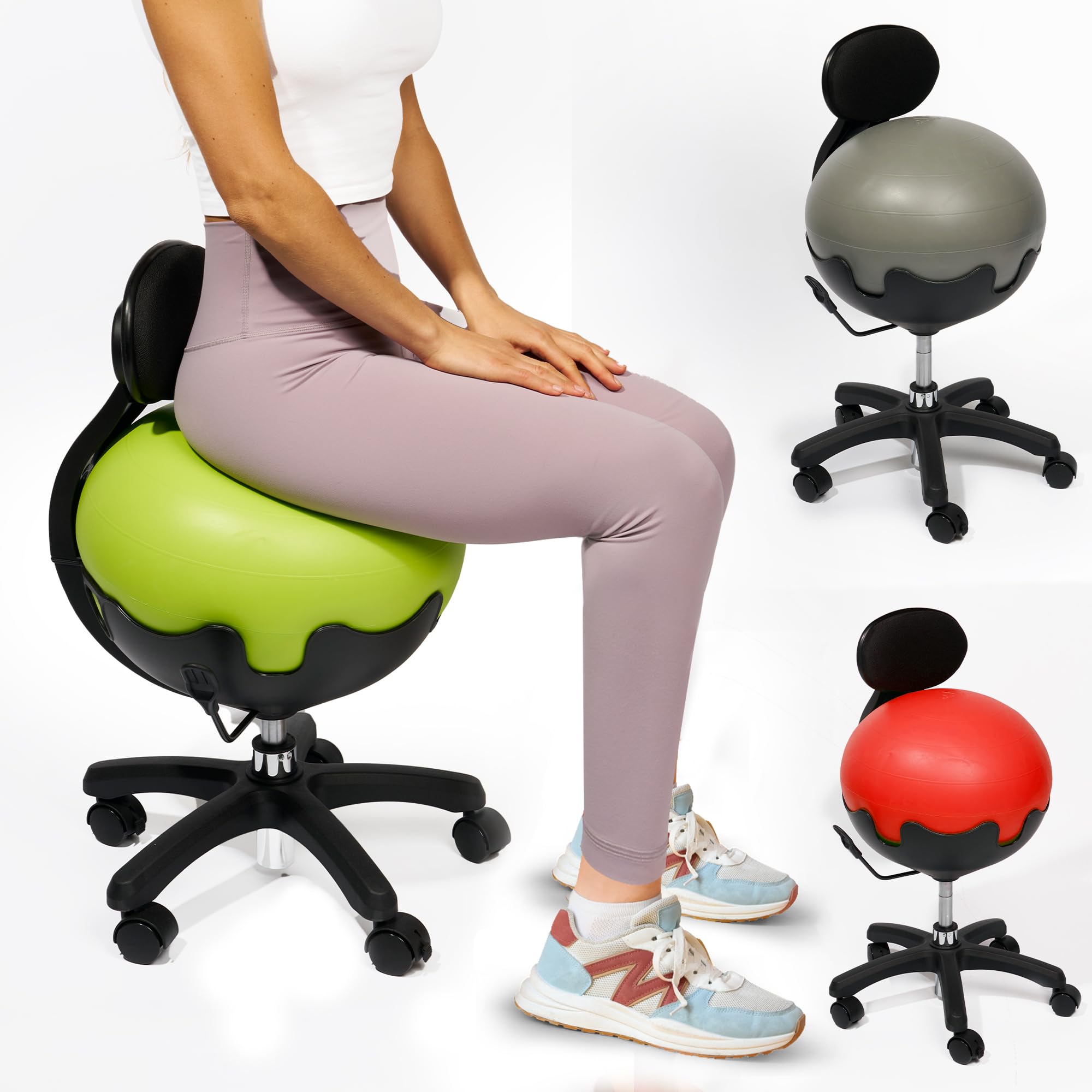 Ergonomic Yoga Ball Chair with Back Support - Adjustable Height Exercise Ball for Office & Home, Balance Ball Chair for Adults, Stability Ball for Desk Work - Perfect for Yoga, Pilates, and Active Sitting at Work