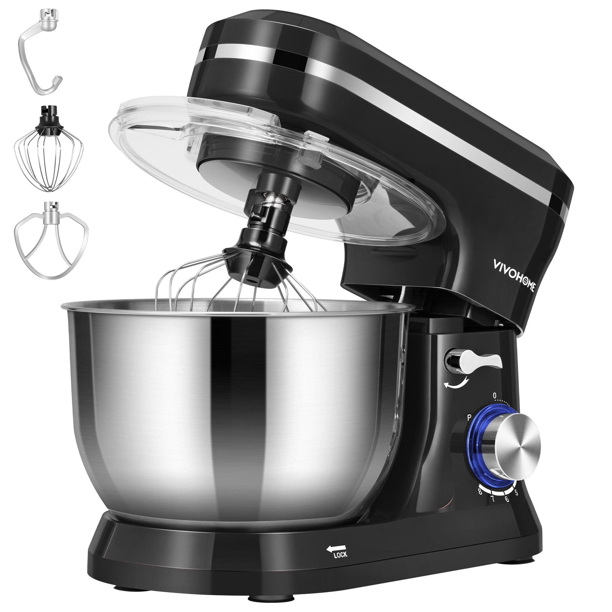 VIVOHOME 4.75 Quart Stand Mixer - 8 Speed Electric Kitchen Mixer for Baking, Cake, Bread & Dough - Includes Beater, Dough Hook, Wire Whip & Egg Separator - Perfect for Home Bakers & Cooking Enthusiasts (Black)