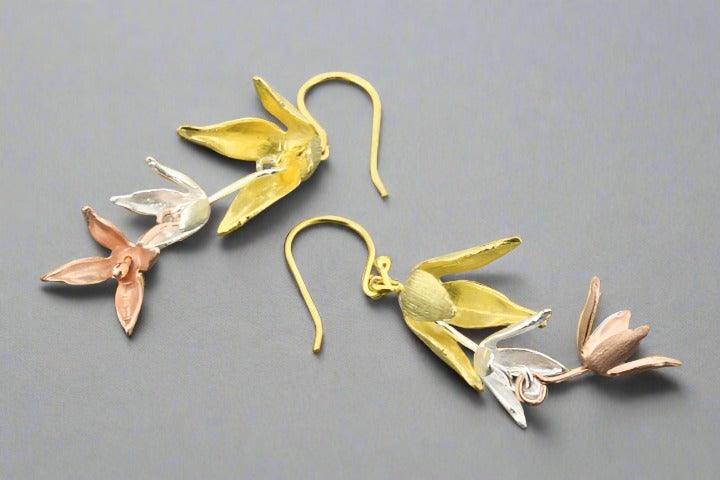 3-Piece Floral Drop Earrings Set - Silver, Gold, Rose Gold for Women | Elegant Dangle Earrings for Parties, Weddings & Everyday Wear