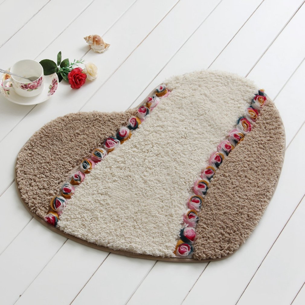 Soft Shaggy Microfiber Bath Rug - Non-Slip Heart Shaped Rose Flower Patchwork Bath Mat for Bathroom, Shower & Tub - Machine Washable Indoor/Outdoor Kitchen Rug 18