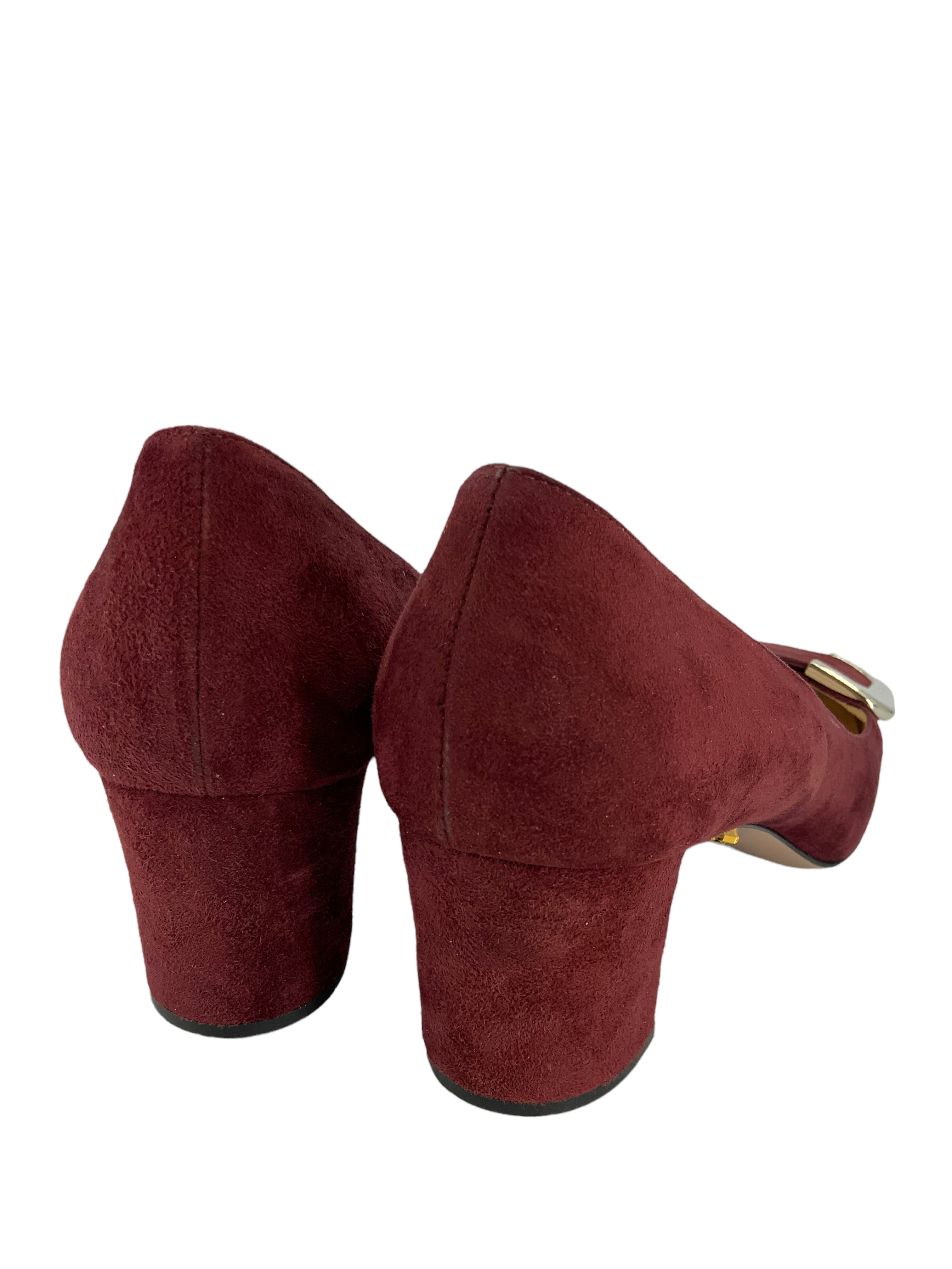 Prada Suede Logo Buckle Square Toe Pump Women's Heels Size 10 - Perfect for Office, Party & Formal Events