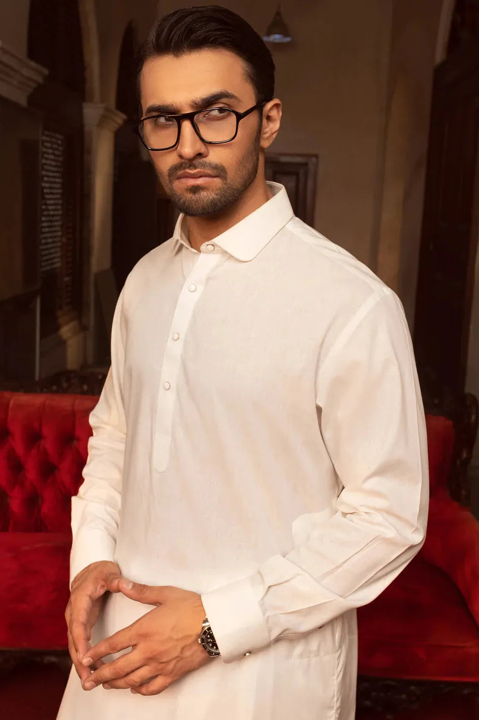 Stylish Blended White Kurta Shalwar by J. Junaid Jamshed - Wasim Akram Collection | Traditional Pakistani Outfit for Men | Perfect for Eid, Weddings & Festive Occasions