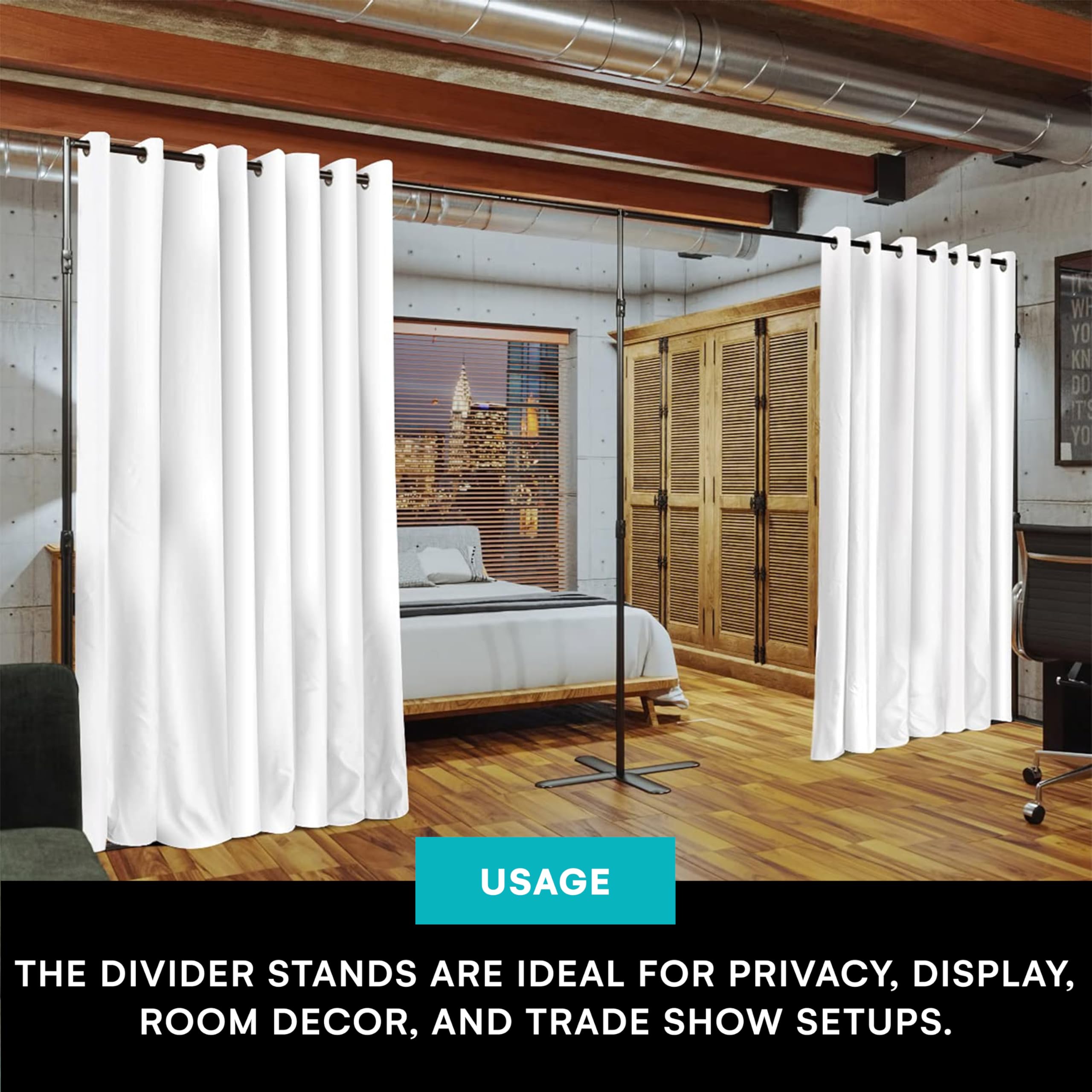 Freestanding Room Divider Stand - XL 18ft to 24ft Wide Silver | Portable Curtain Partition for Home & Office | Room Separation Kit for Events, Weddings & Privacy Needs