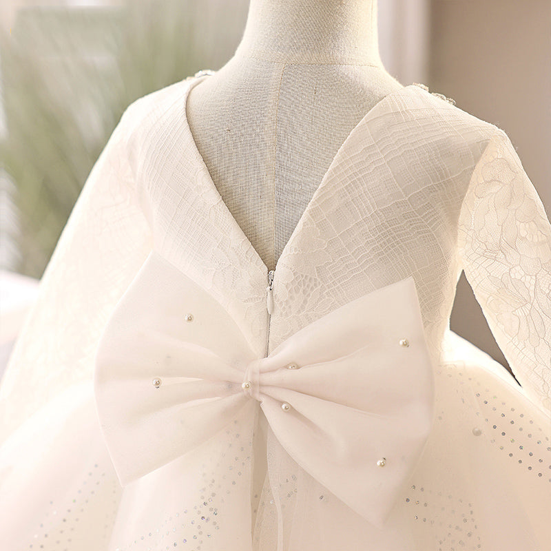 Elegant Long Sleeve Flower Girl Dress for Weddings - Princess Style Formal Gown for Bridal Party, Christening & Special Occasions