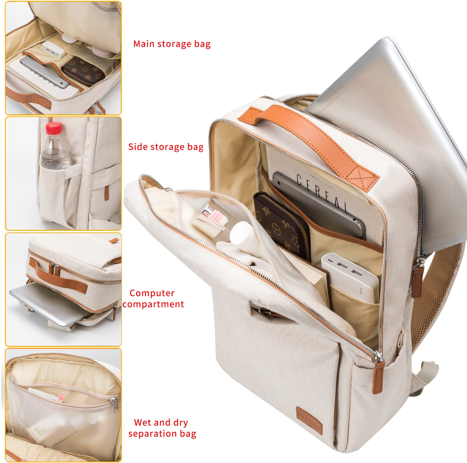 NOBLEMAN Men's Waterproof Travel Backpack - 15.6 Inch Laptop Backpack with USB Charging Port, Lightweight Daypack for Work, School & Outdoor Adventures (Beige) | Perfect for Business Travel, College & Daily Commute