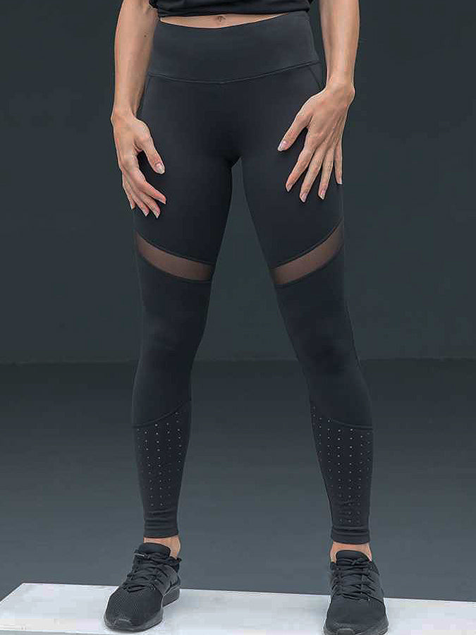 Tombo Women's Black Mesh Panel Leggings - High Waisted Yoga Pants for Workout, Running & Gym - Comfortable Stretchy Fitness Tights for Women