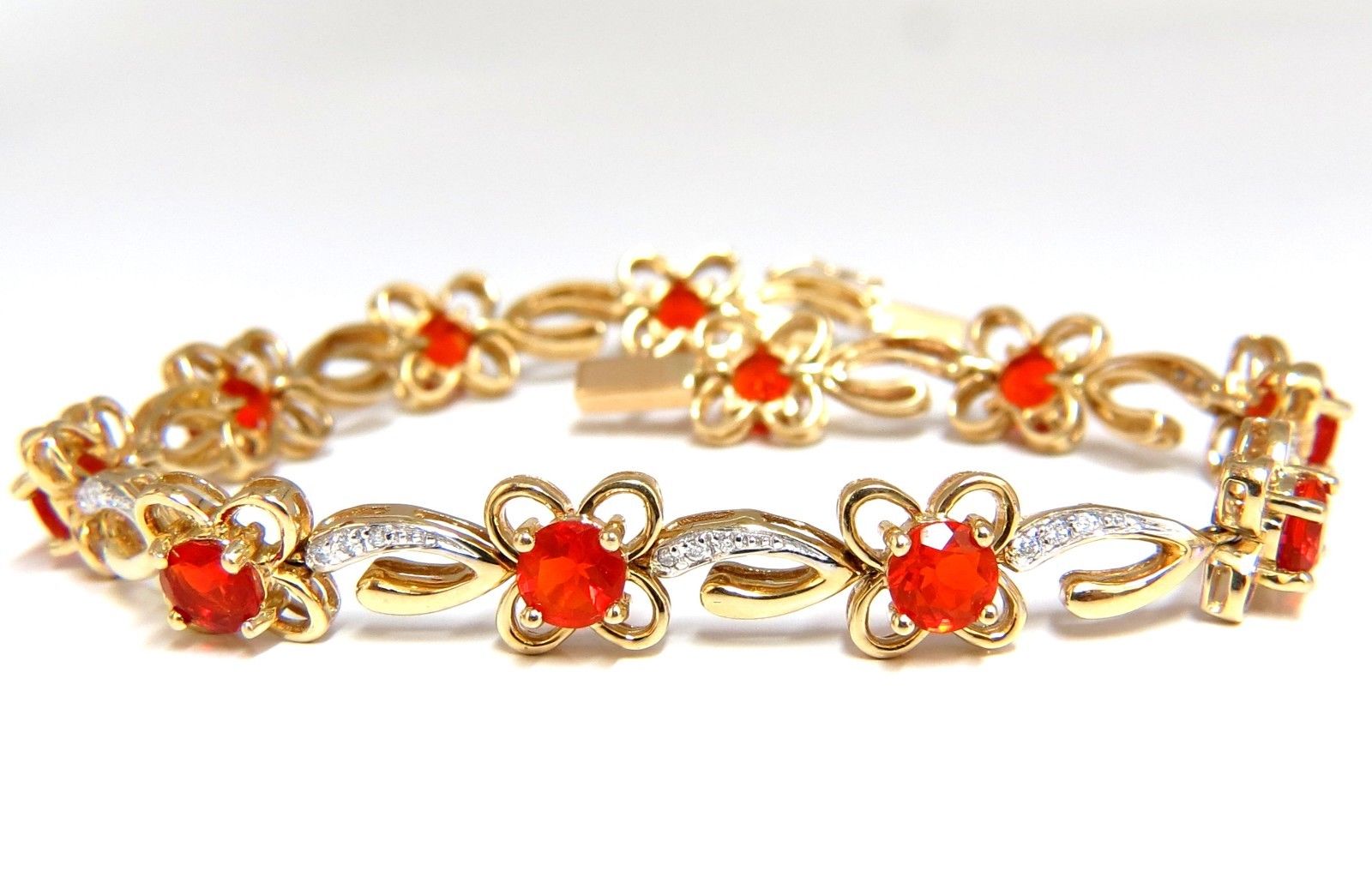5.36ct Natural Mexican Opal Diamond Bracelet - 14K Gold Clover Design for Women, Elegant Jewelry Gift for Birthday, Anniversary & Special Occasions