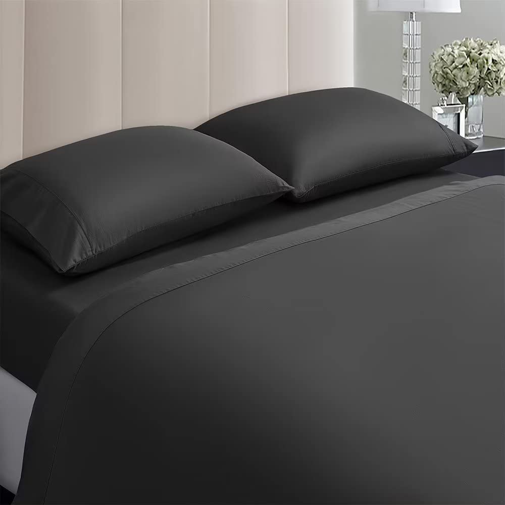 Luxury 1000 Thread Count 100% Egyptian Cotton Sheet Set - Ultra Soft & Breathable Deep Pocket Bed Sheets - 4 Piece Full Size Bedding Set (Black) for Hotel Style Comfort at Home