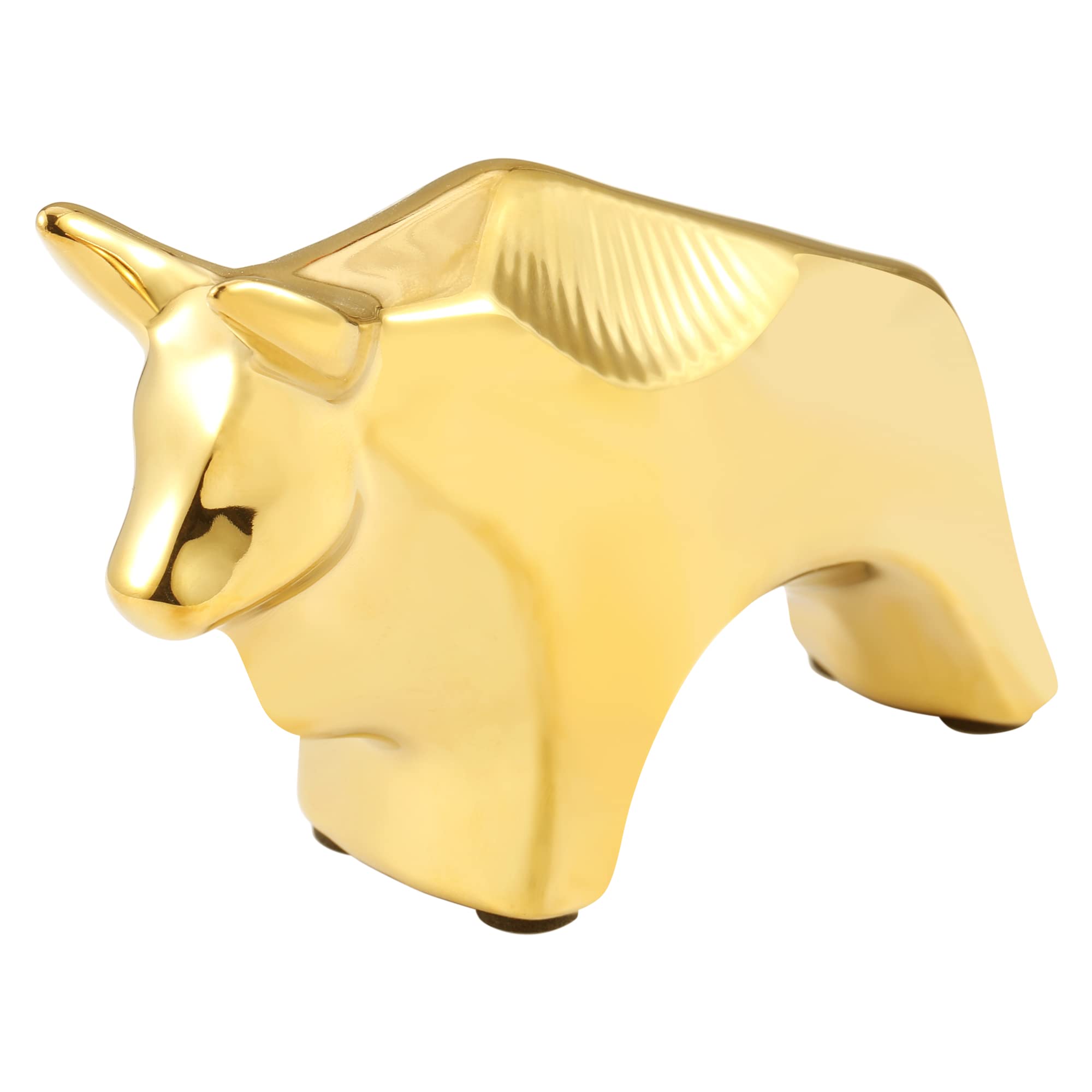 Gold Small Cattle Decor Accents - Modern Ceramic Animal Statues Sculptures for Home & Office | Cute Desktop, Shelf, Table & Cabinet Decor | Perfect for Living Room, Bedroom & TV Stand