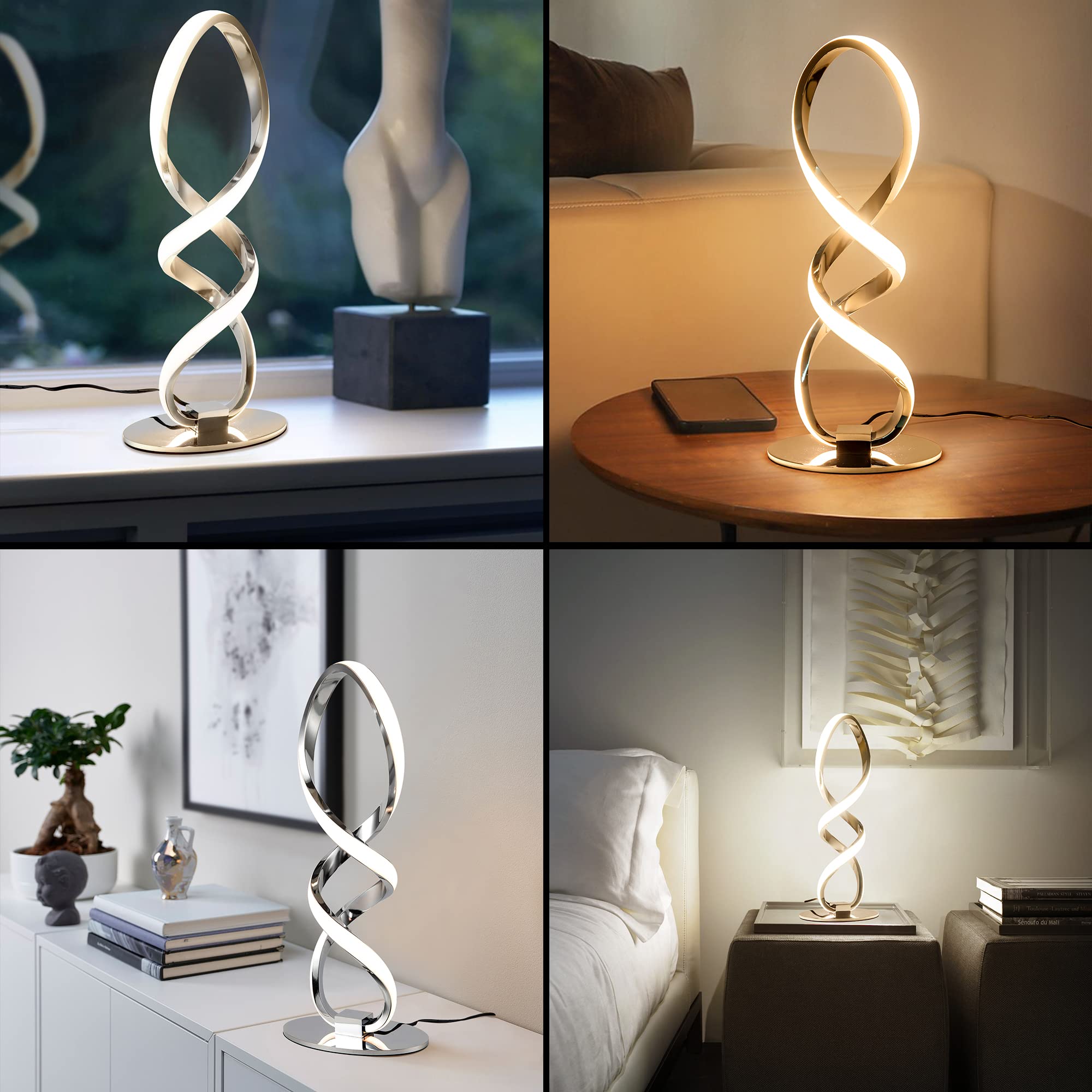 MAYNA LED Spiral Table Lamp - Modern Dimmable Nightstand Light with Stepless Brightness, 3000K Warm White for Bedroom, Living Room, Home & Study | Perfect for Reading, Relaxing & Creating Ambience
