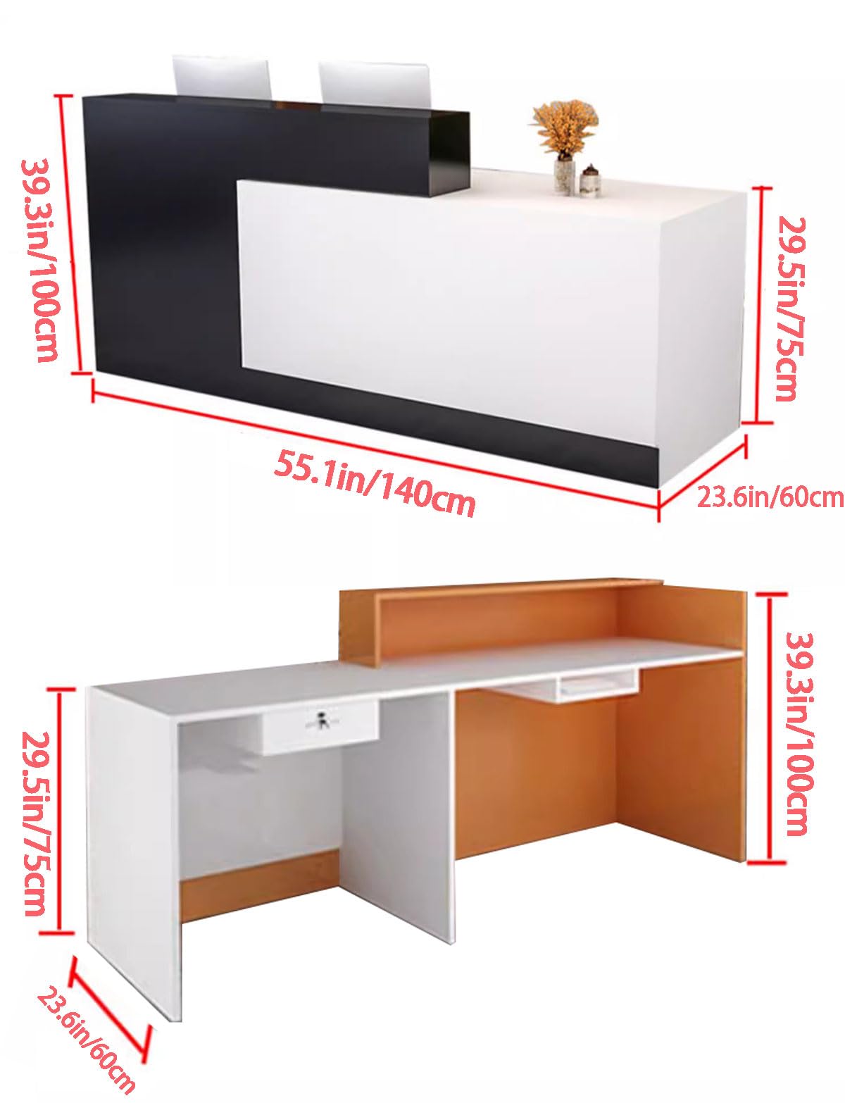 Modern White Reception Desk with Counter - Front Office Checkout Counter for Small Businesses & Retail Stores | Perfect for Lobby, Hotel, Clinic & Corporate Reception Areas